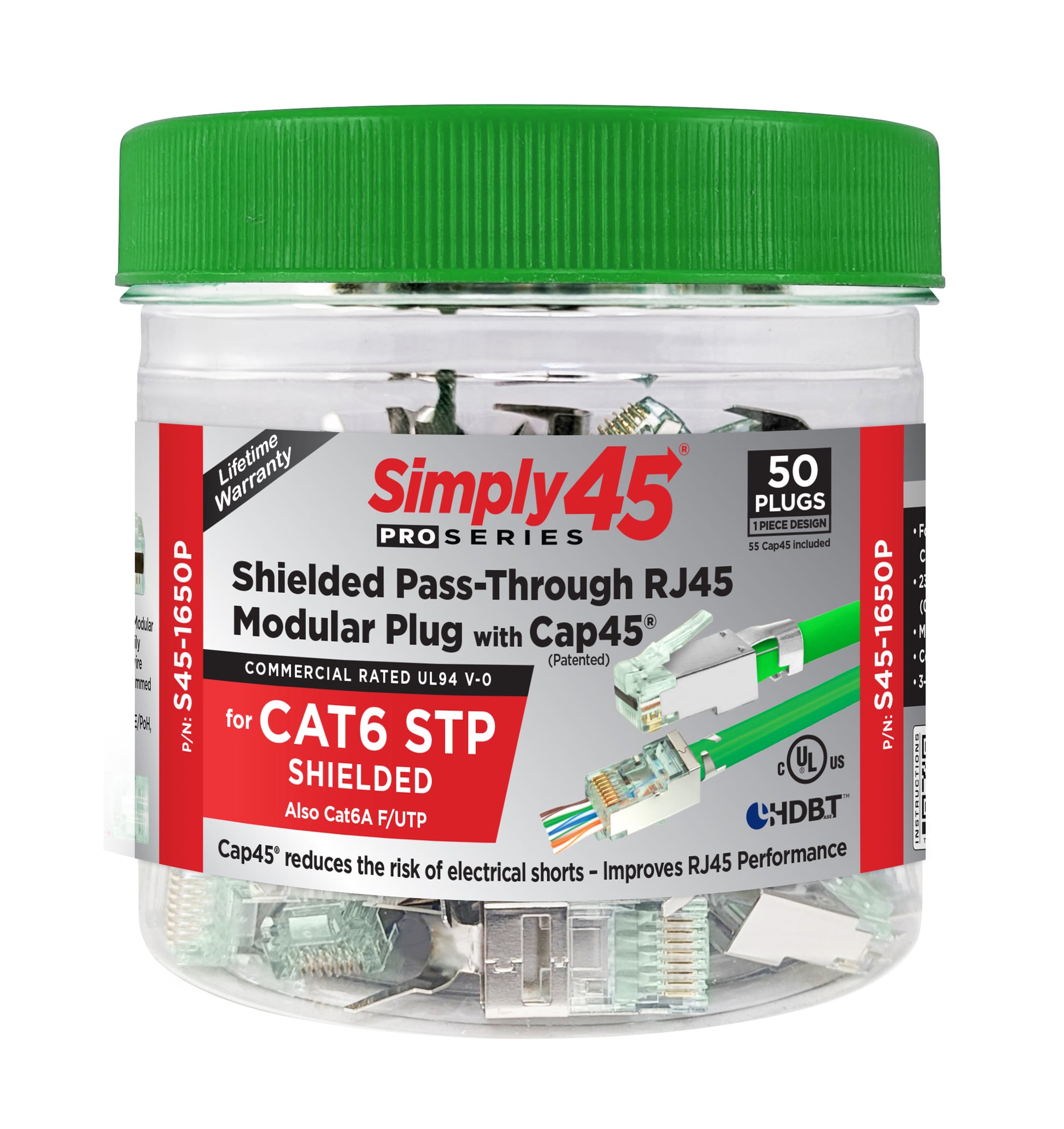 Simply45 RJ45 Pass-Through stik CAT6 STP CAP45 skærmet, 50 STK