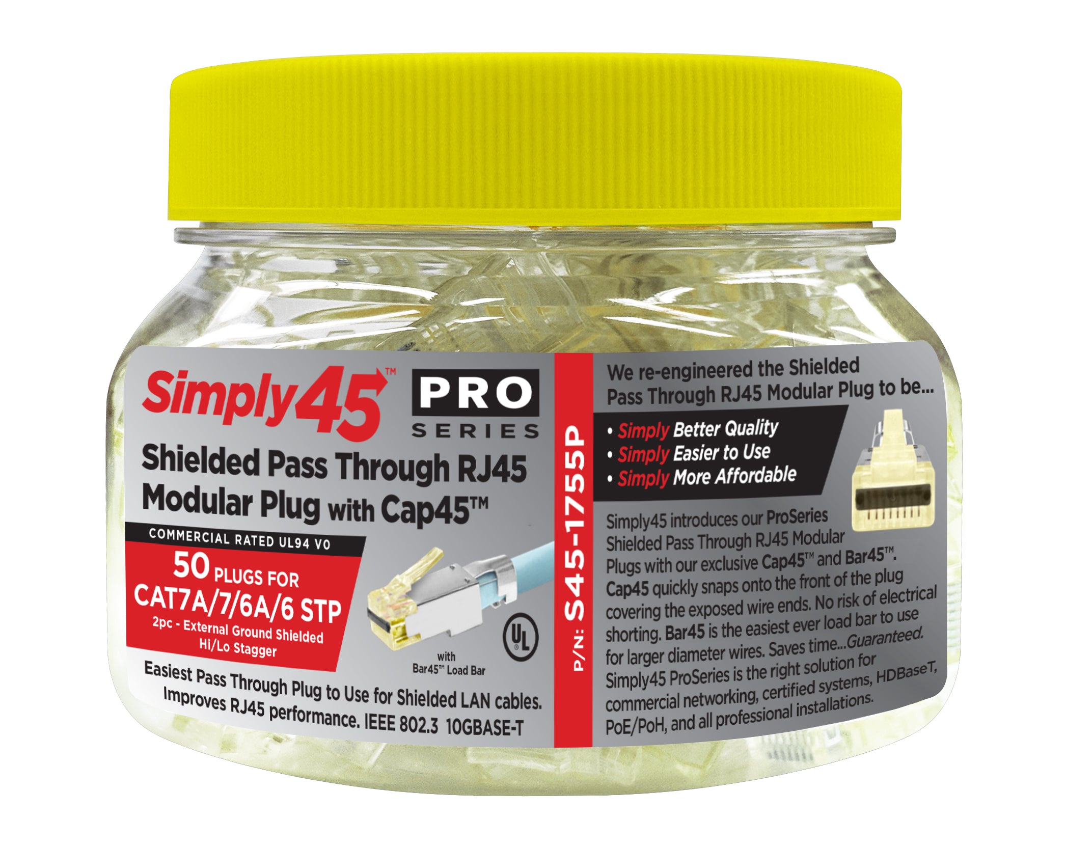 Simply45 RJ45 Modular Pass-Through plug CAT6/6a/7/7a skærmet