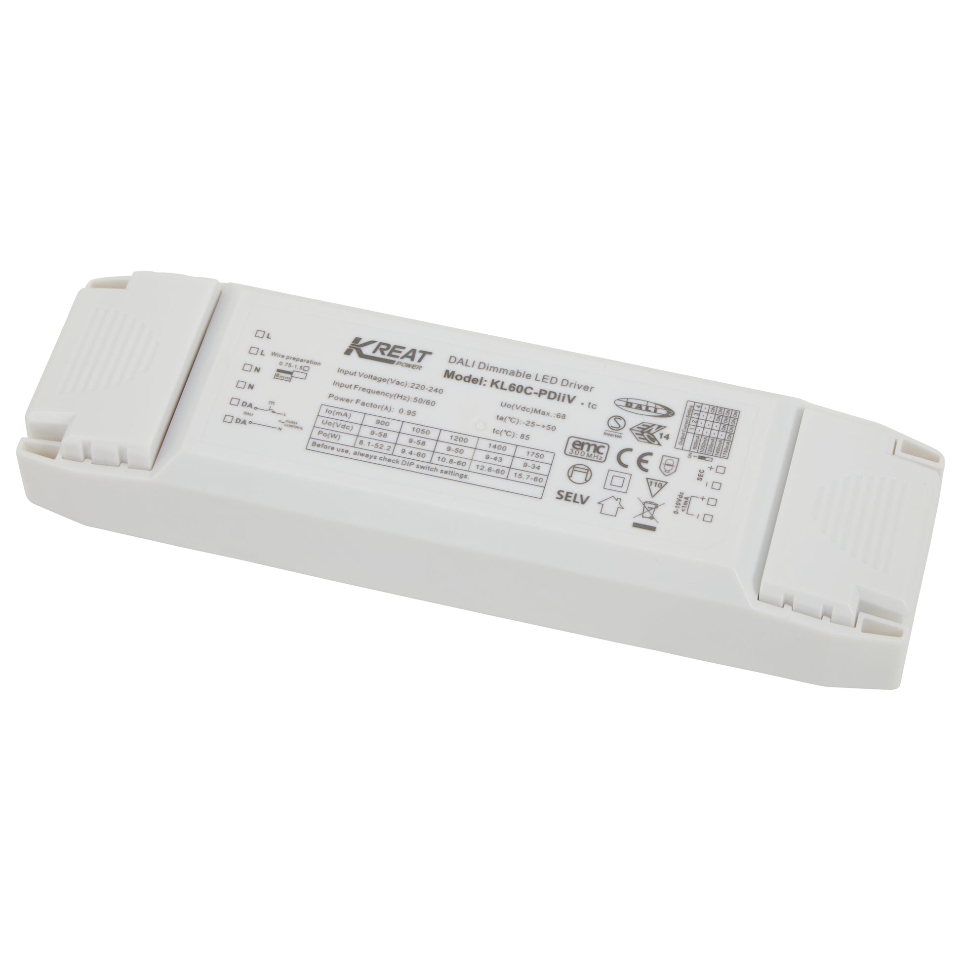 Multi-current driver DALI2, 1-10V, PushD fra 900-1750mA 60W