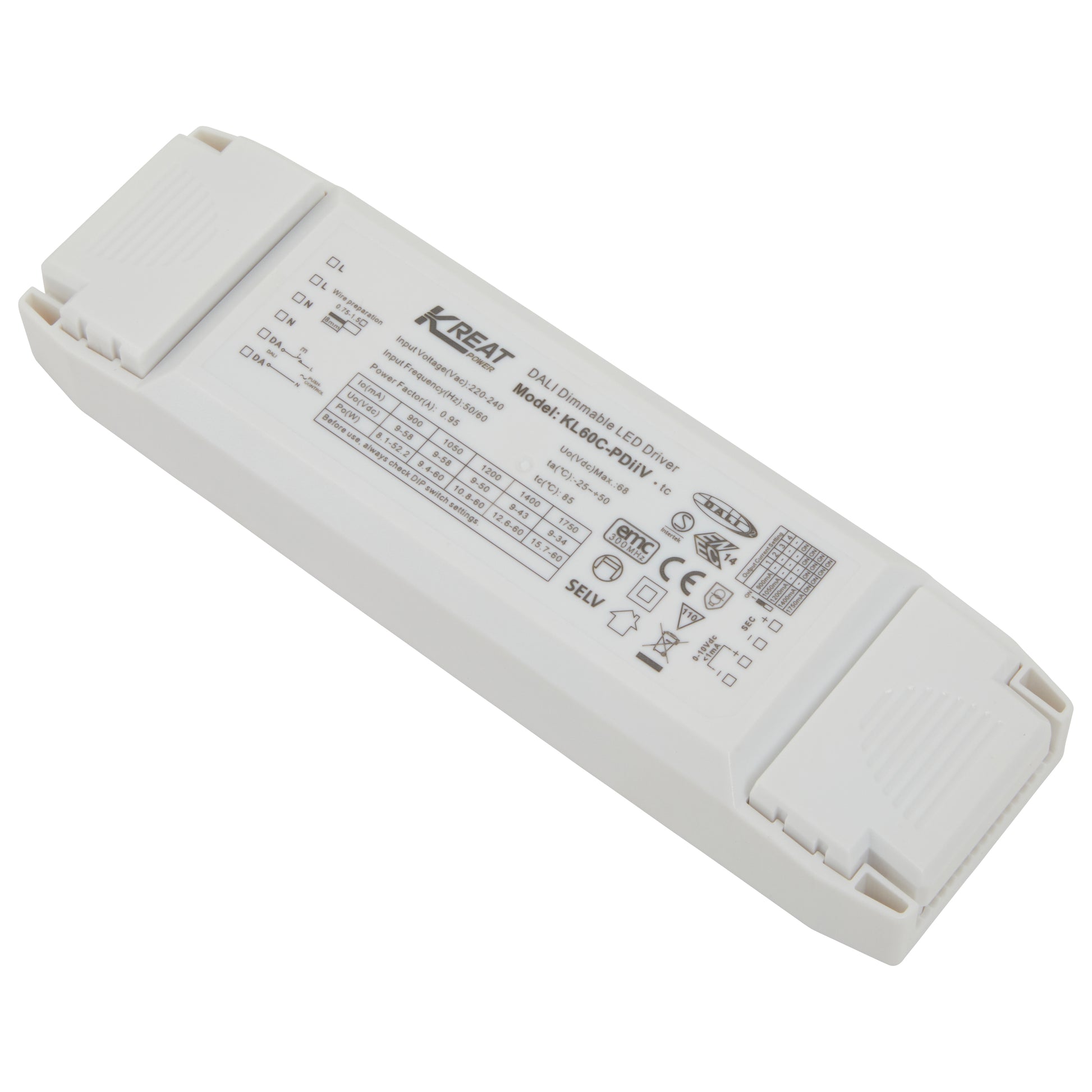 Multi-current driver DALI2, 1-10V, PushD fra 900-1750mA 60W