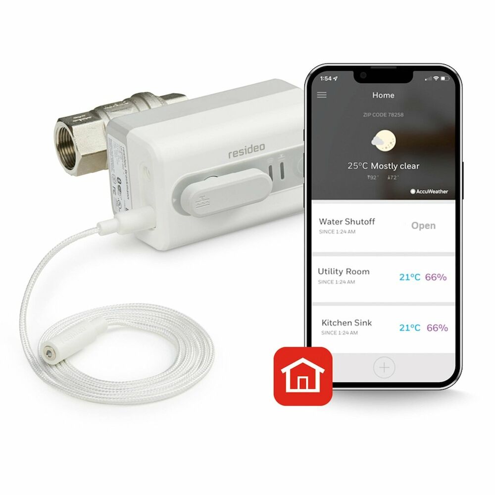 Resideo Braukmann Waterstop WiFi vandlækagestopventil 3/4". Inkl. vandalarm og kabel