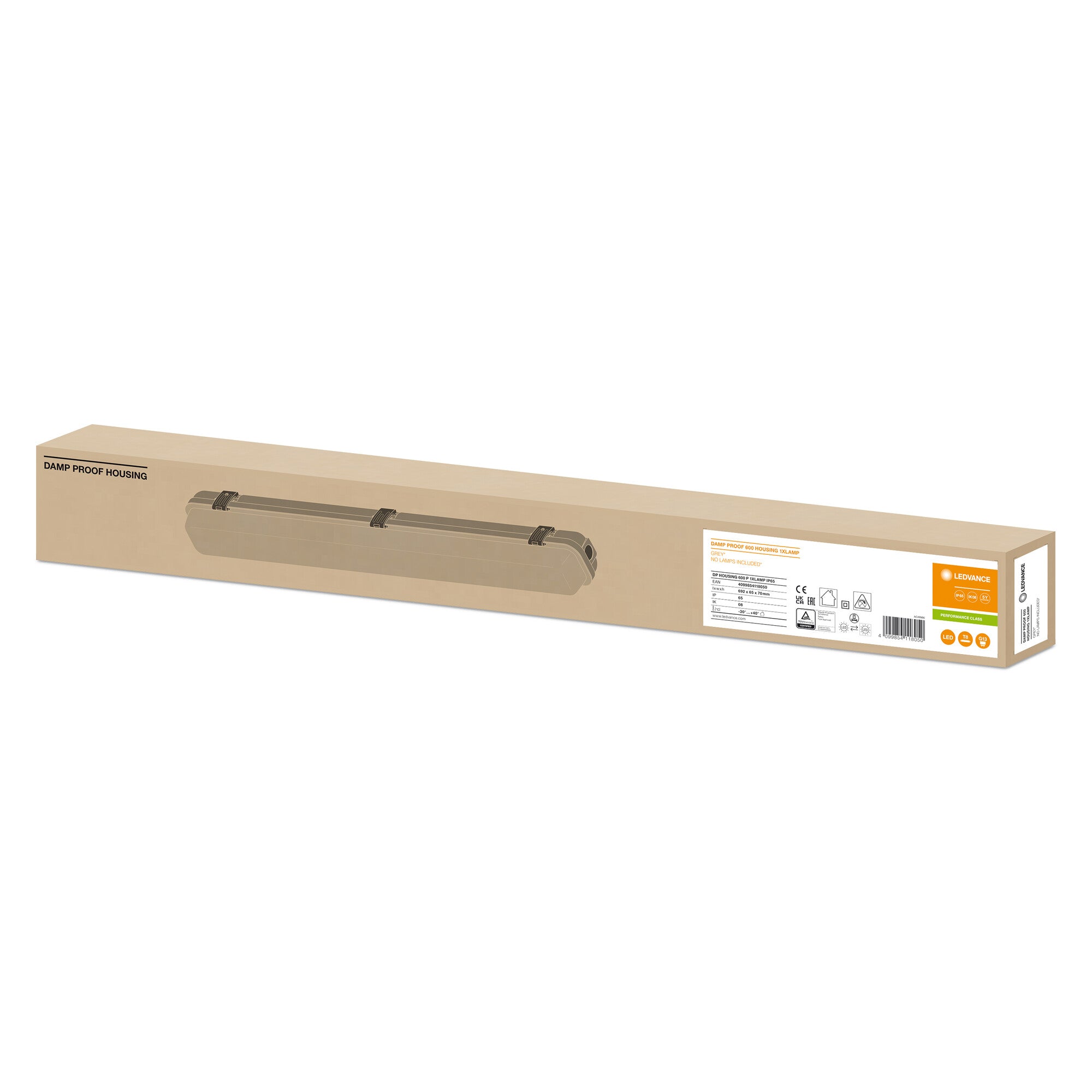 DAMPPROOF HOUSING 1XT8 LED-RØR 600MM
