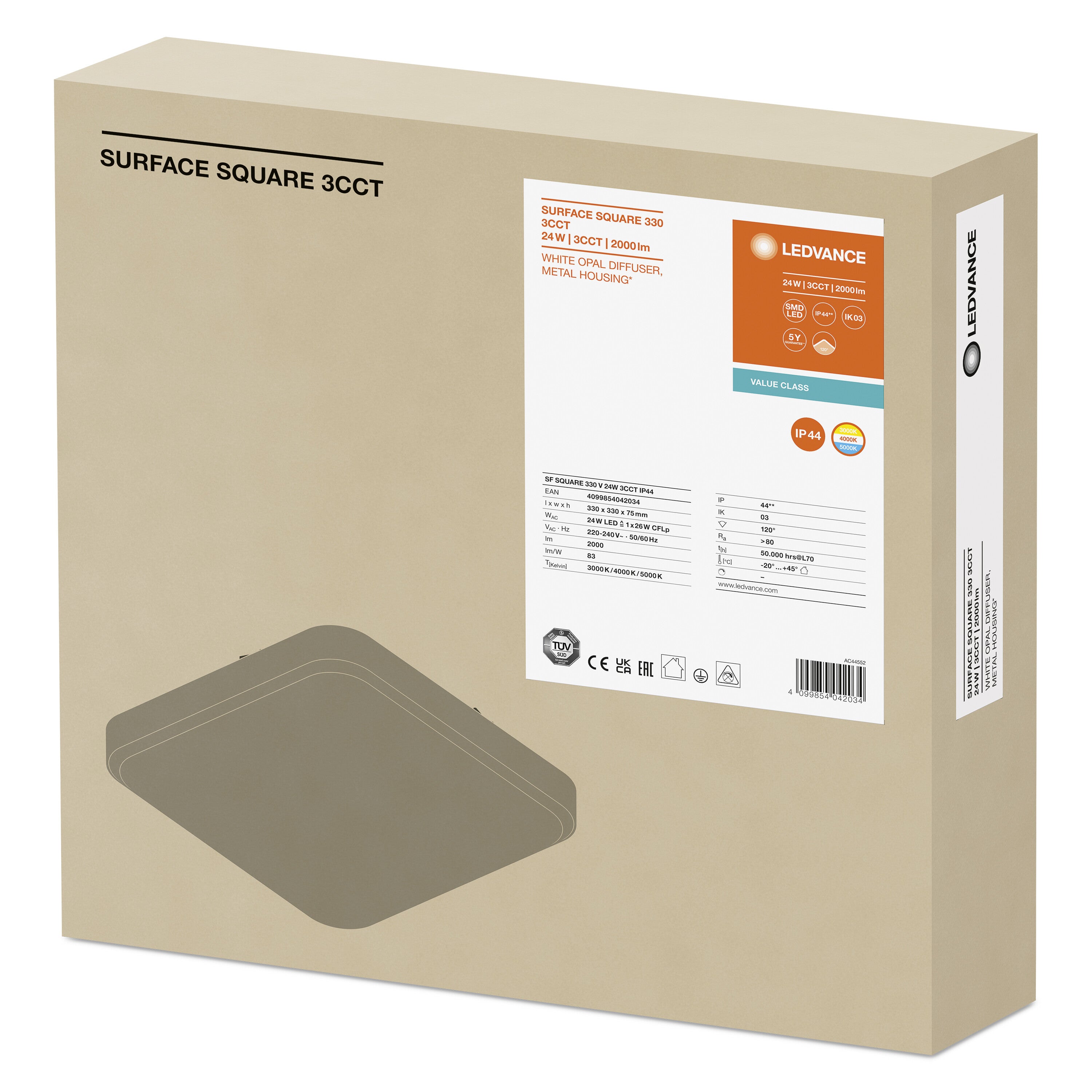 SURFACE SQUARE 24W/2000LM/830/840/857