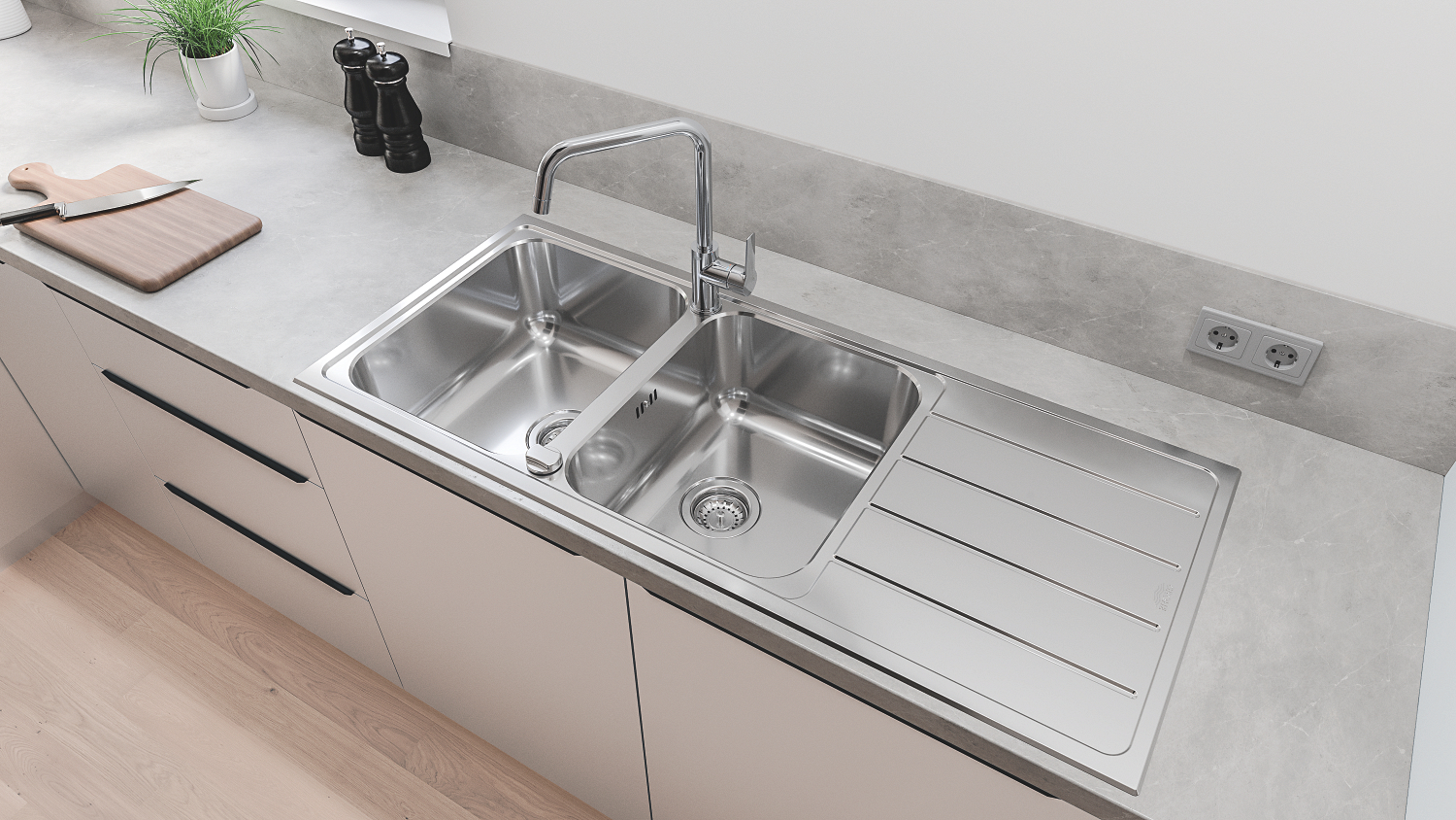 GROHE K500 Køkkenvask, rustfrit stål, nedfæld/planlim 1160x500mm