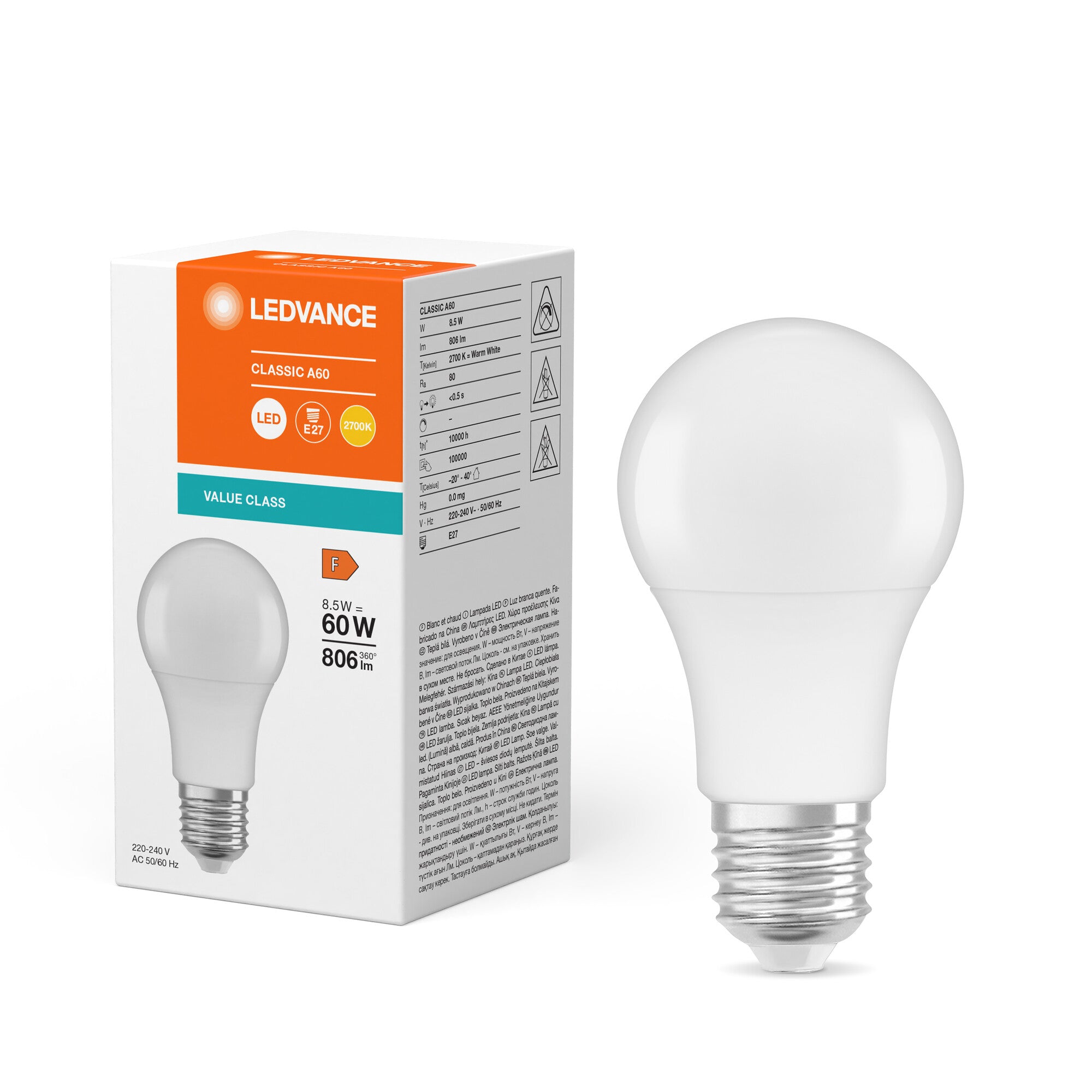 LED STANDARD VALUE 8,5W/827 (60W) MT E27