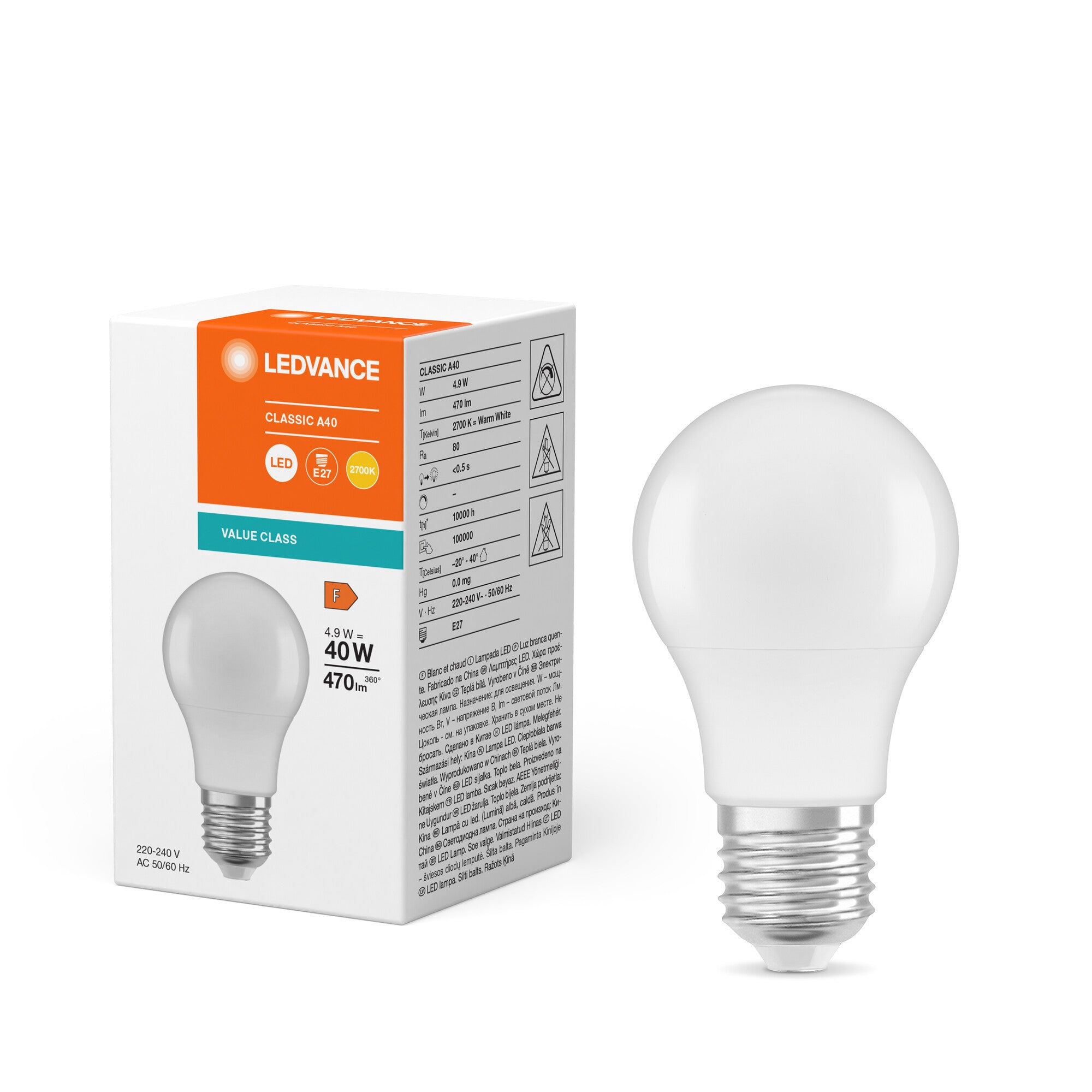 LED STANDARD VALUE 4,9W/827 (40W) MT E27