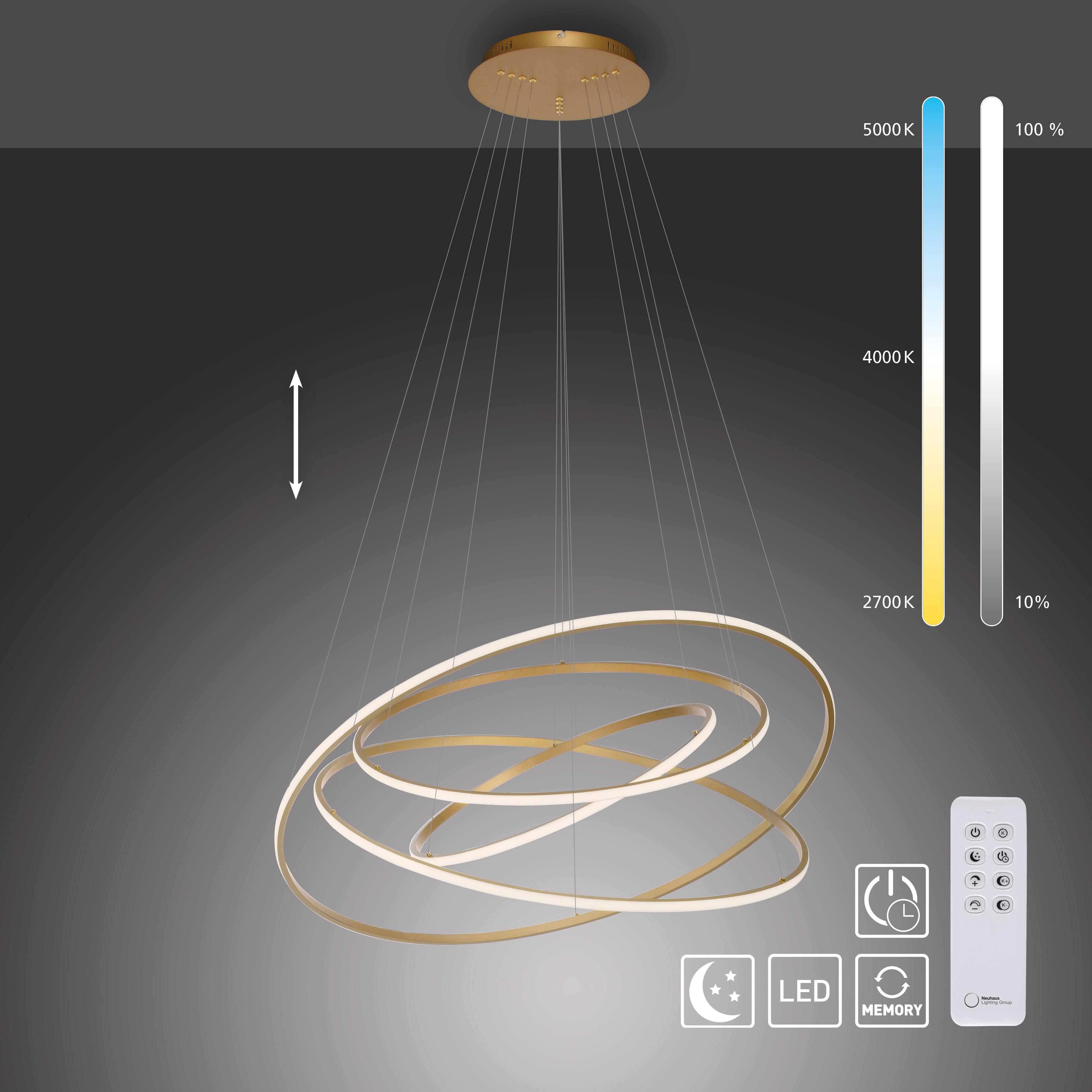 <p>Tessara LED Pendel med 4 ringe i messing Ø 1090 mm</p>