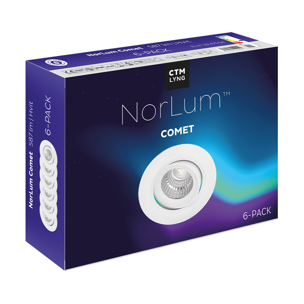 Norlum Comet 6,5W 587LM 2700K 60° ISOSAFE IP44, hvid, 6-pak