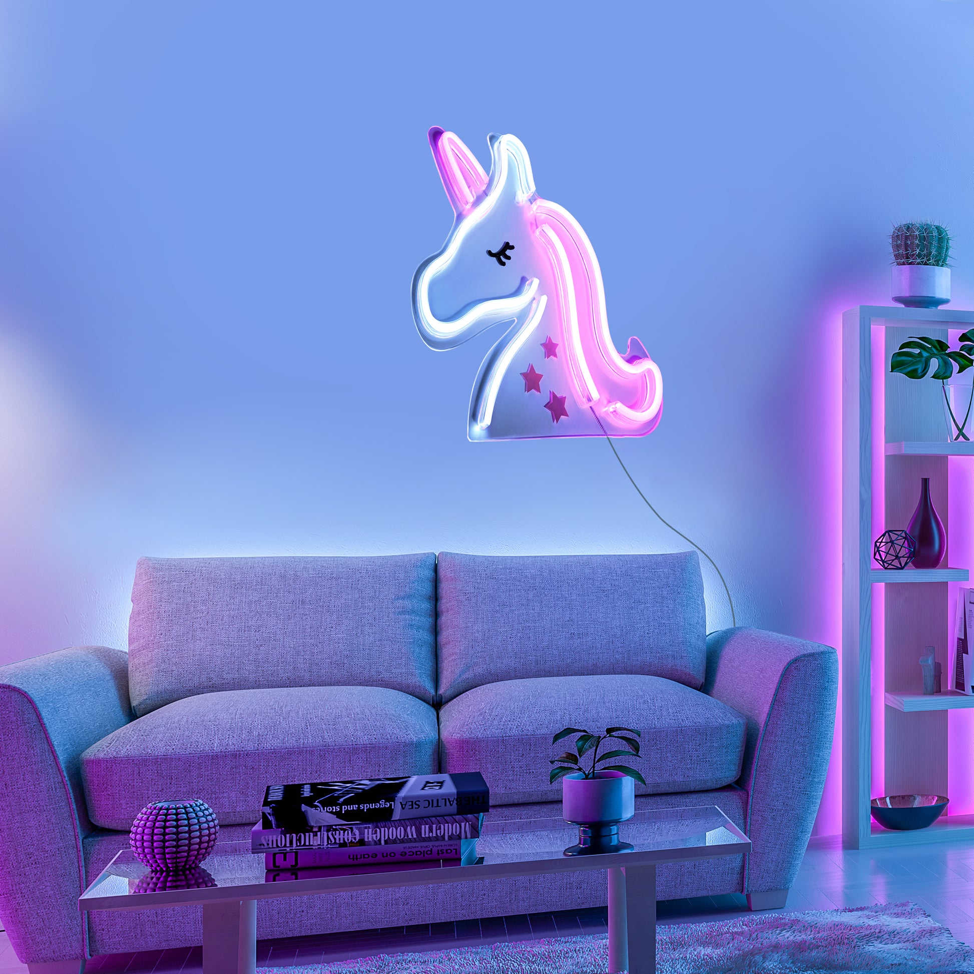 Unicorn neon skilt i acryl med led lyskilde og usb ladekabel