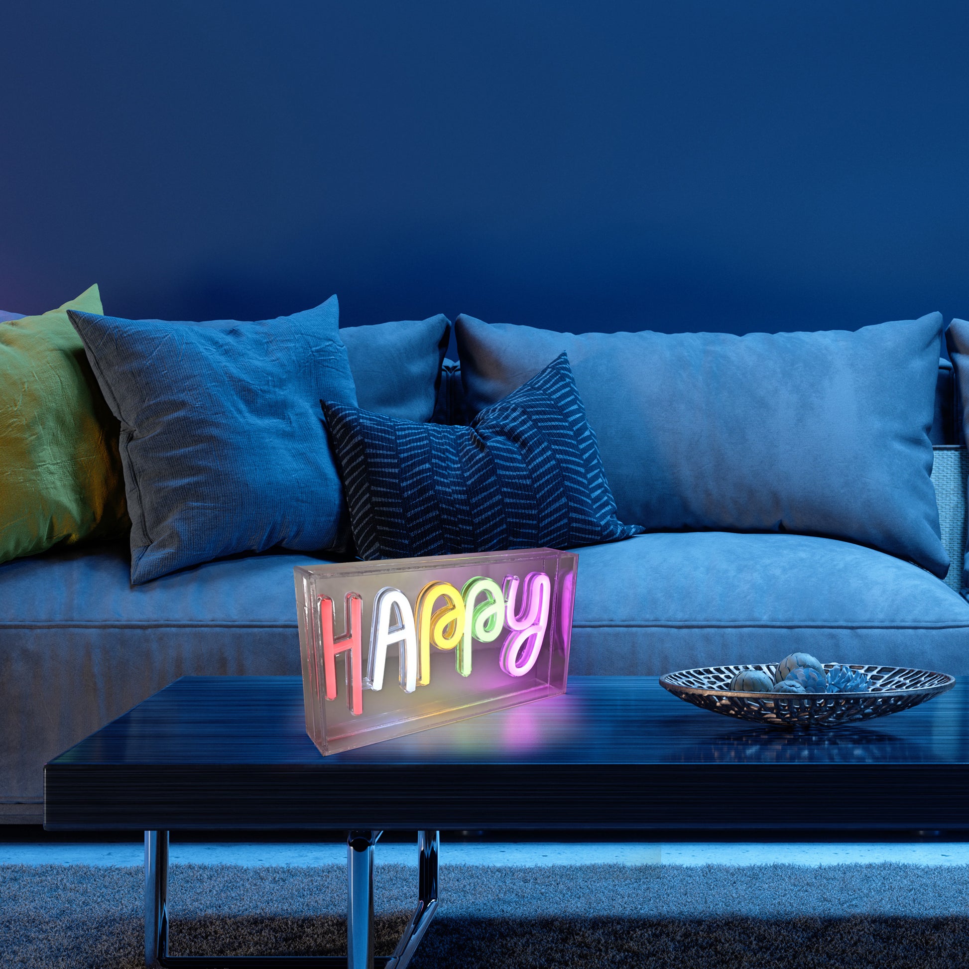 Happy neon skilt i acryl med led lyskilde og usb ladekabel