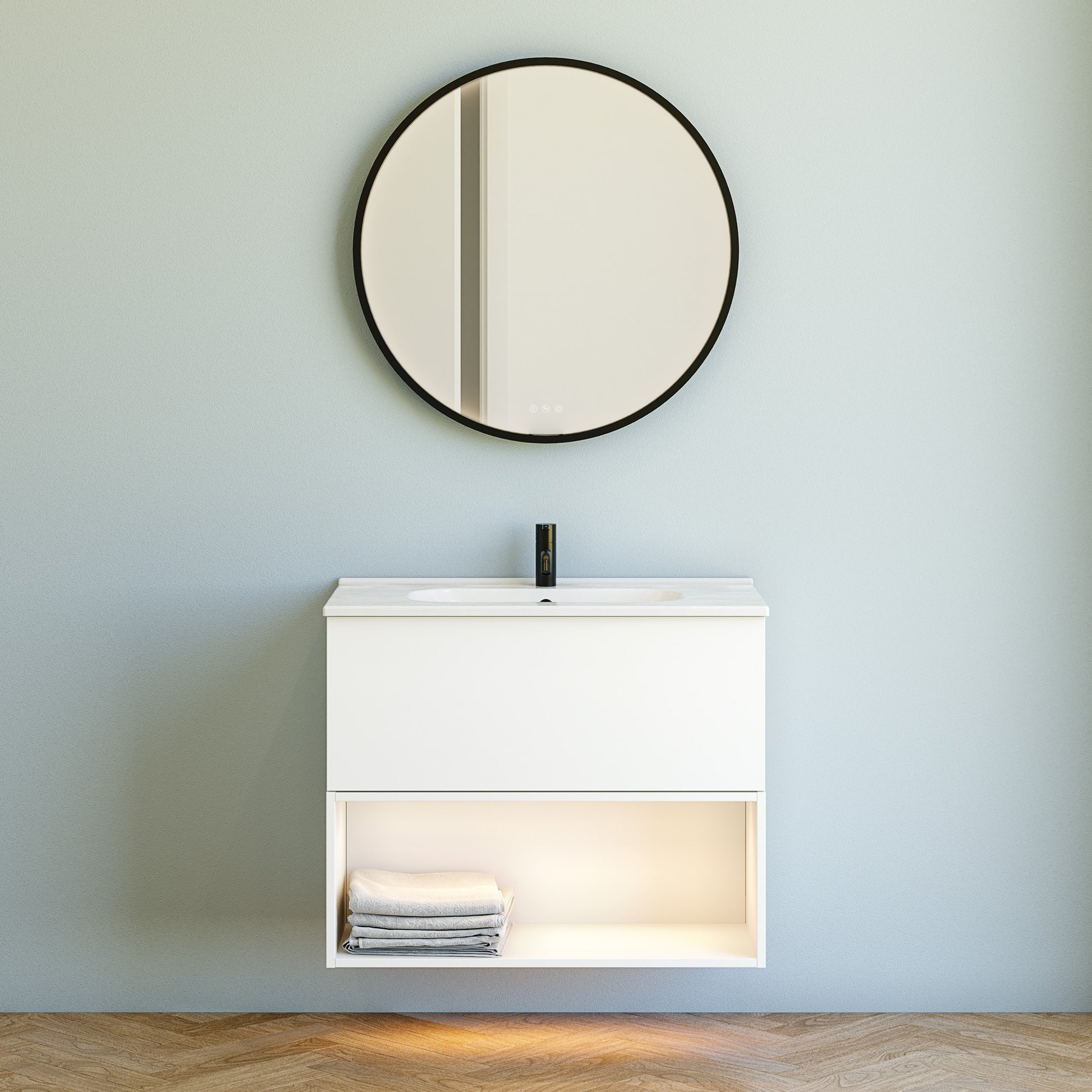 Dansani moon rammespejl ø75 cm, sort, lysstyring