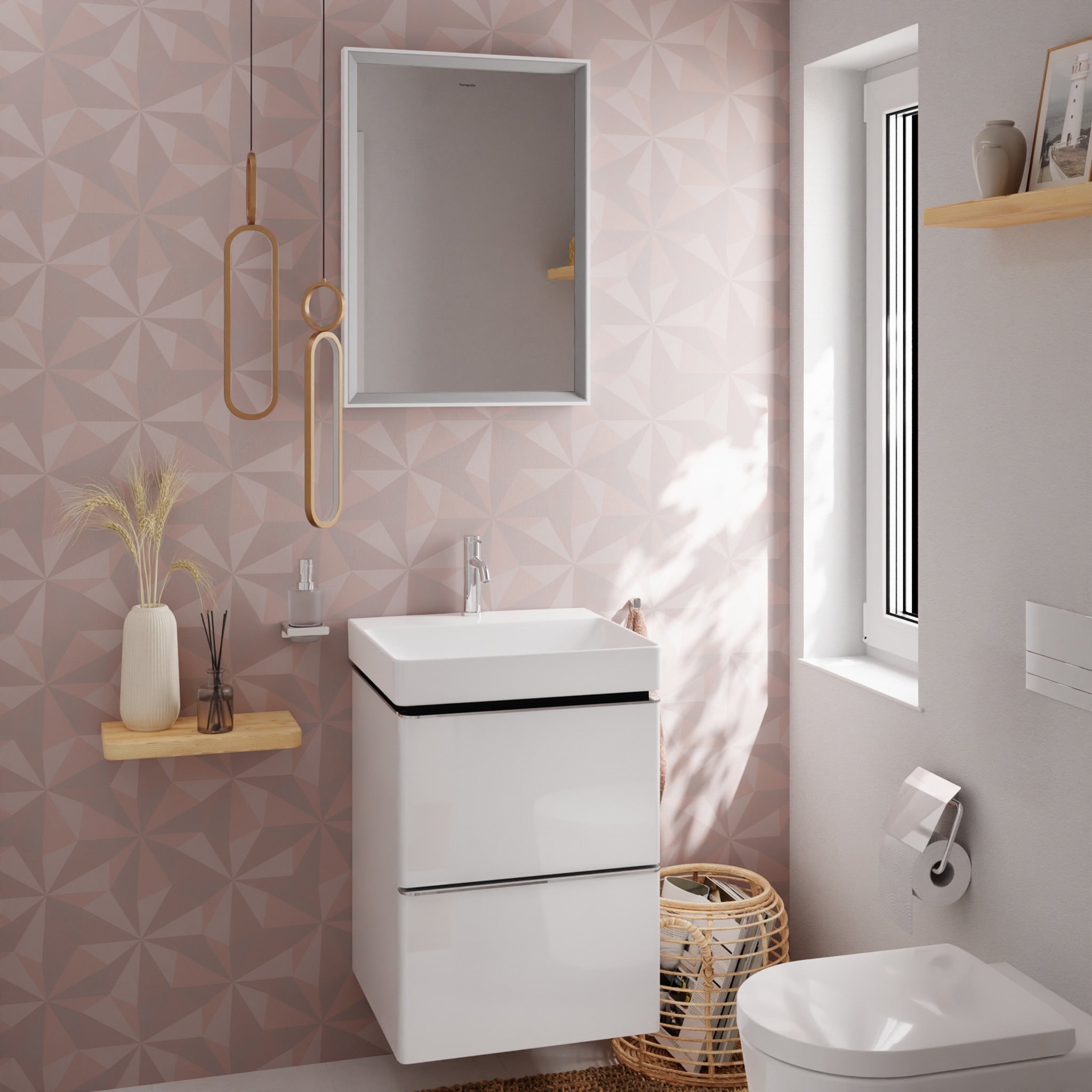 HANSGROHE Xelu Q vaskeskab 480x475x605mm 2skuffer MDF hvid højgl