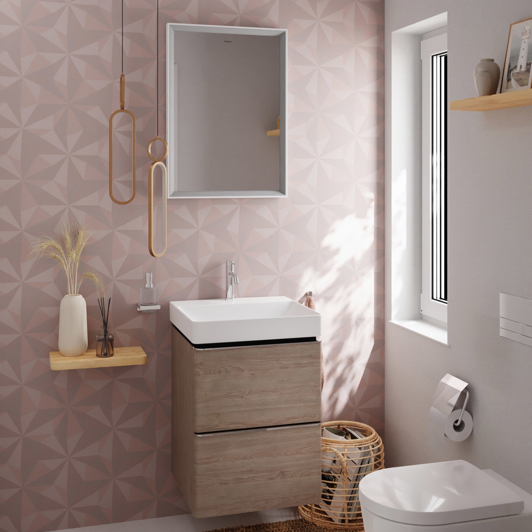 HANSGROHE Xelu Q vaskeskab 480x475x605mm 2skuffer MDF naturlig e