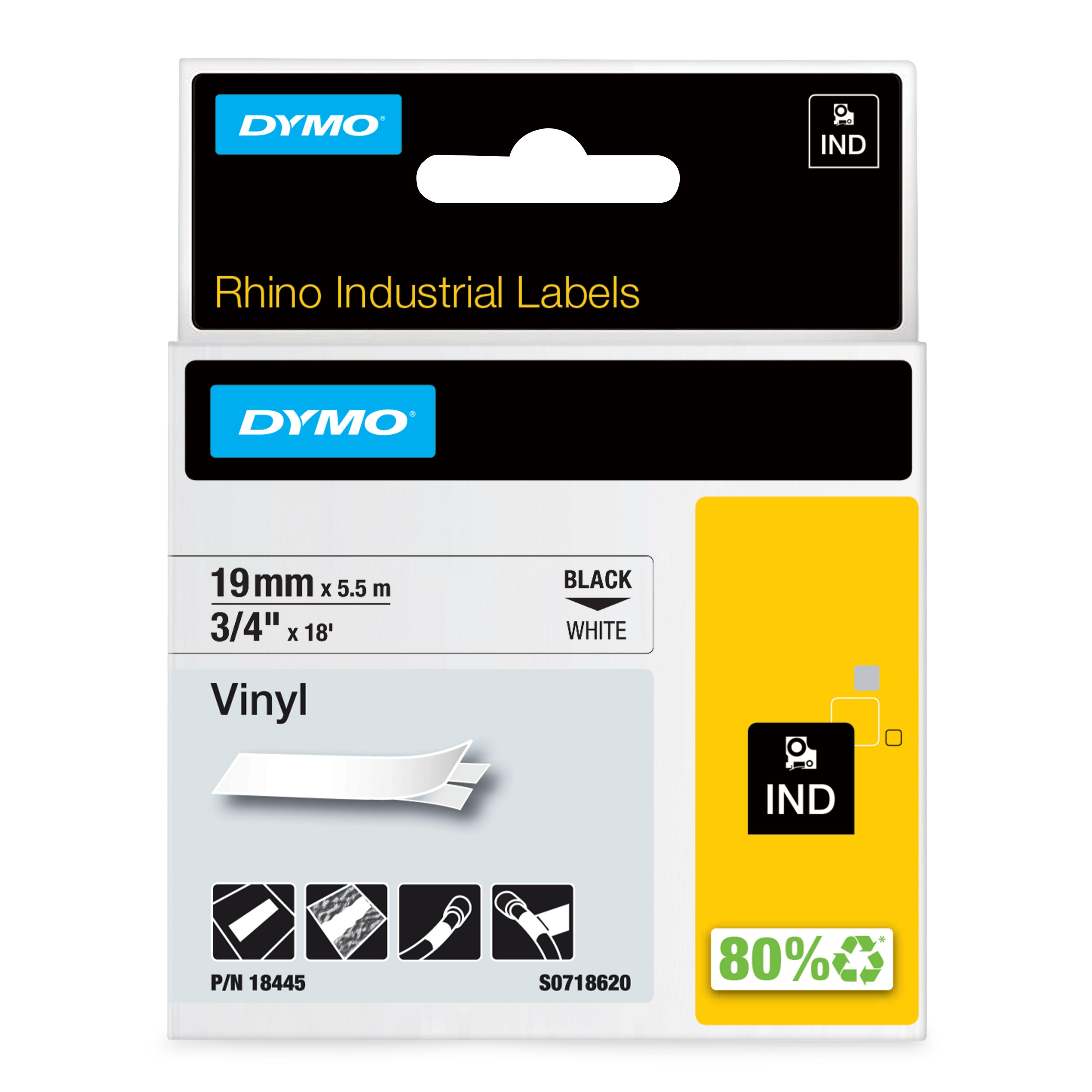 DYMO Rhino industri tape vinyl sort på hvid 19mmx5,5m