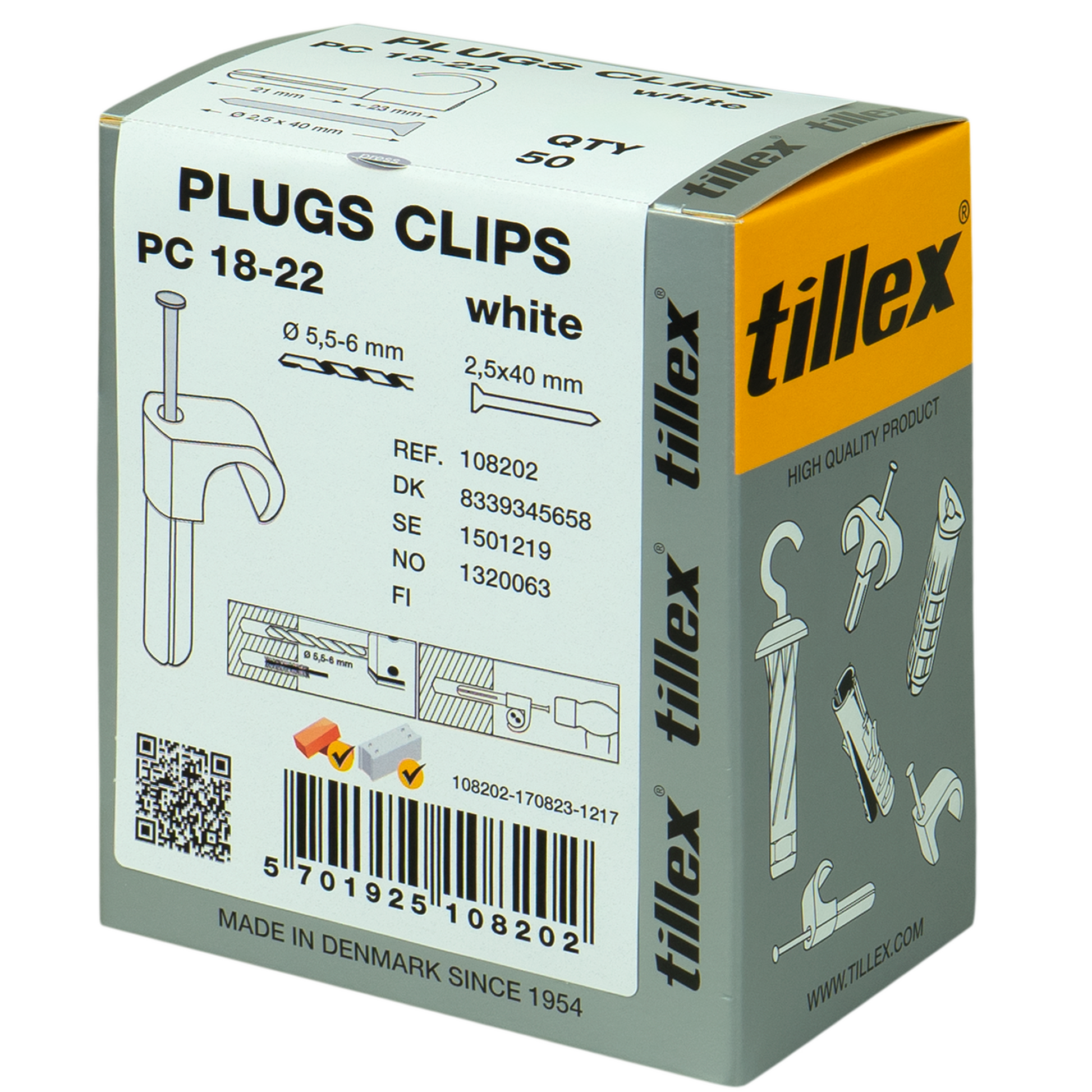 Plugs Clips 18-22/40 mm-50 Hvid