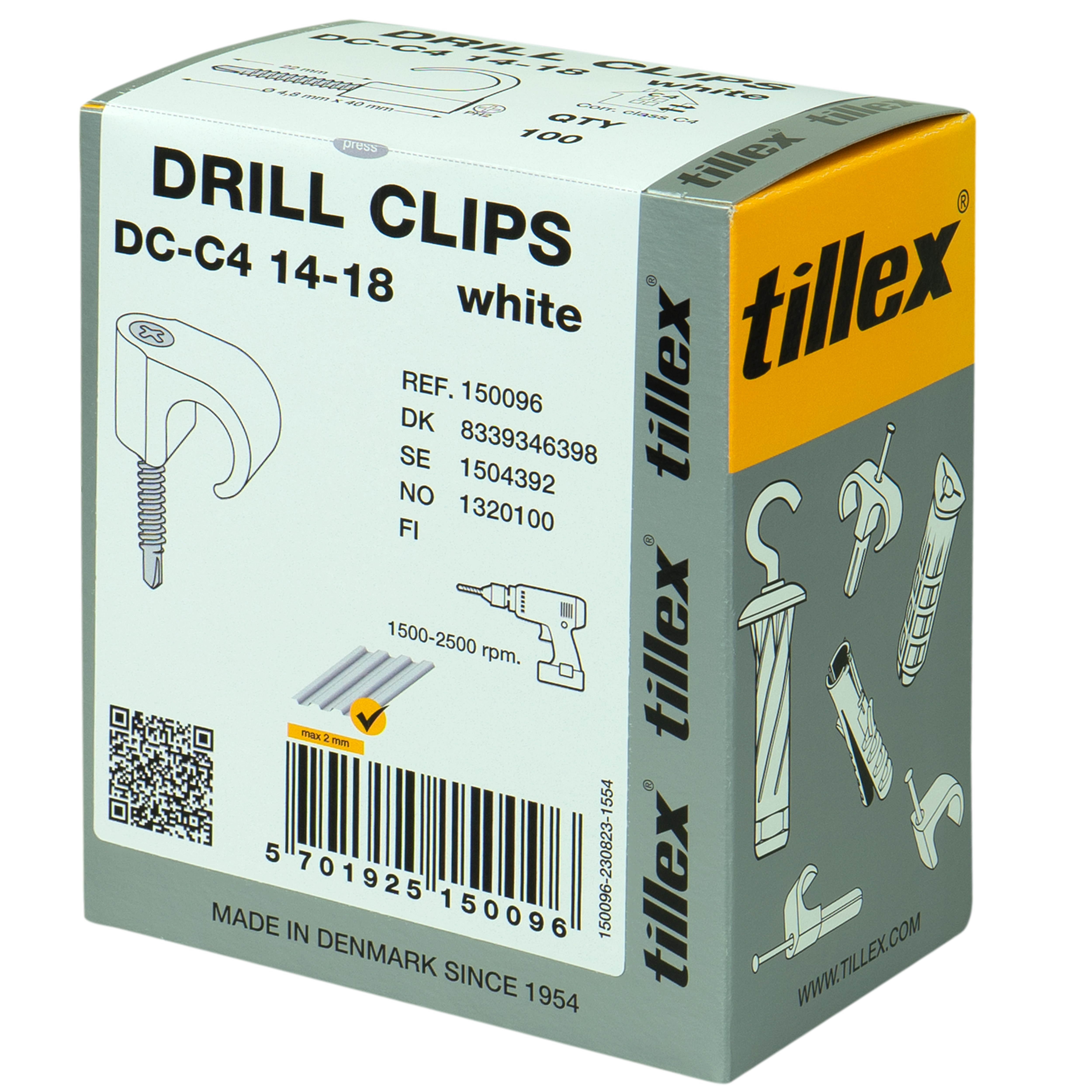 Drill Clips DC-C4 14-18, PH2, 4,8 x 40 mm, hvid (100)