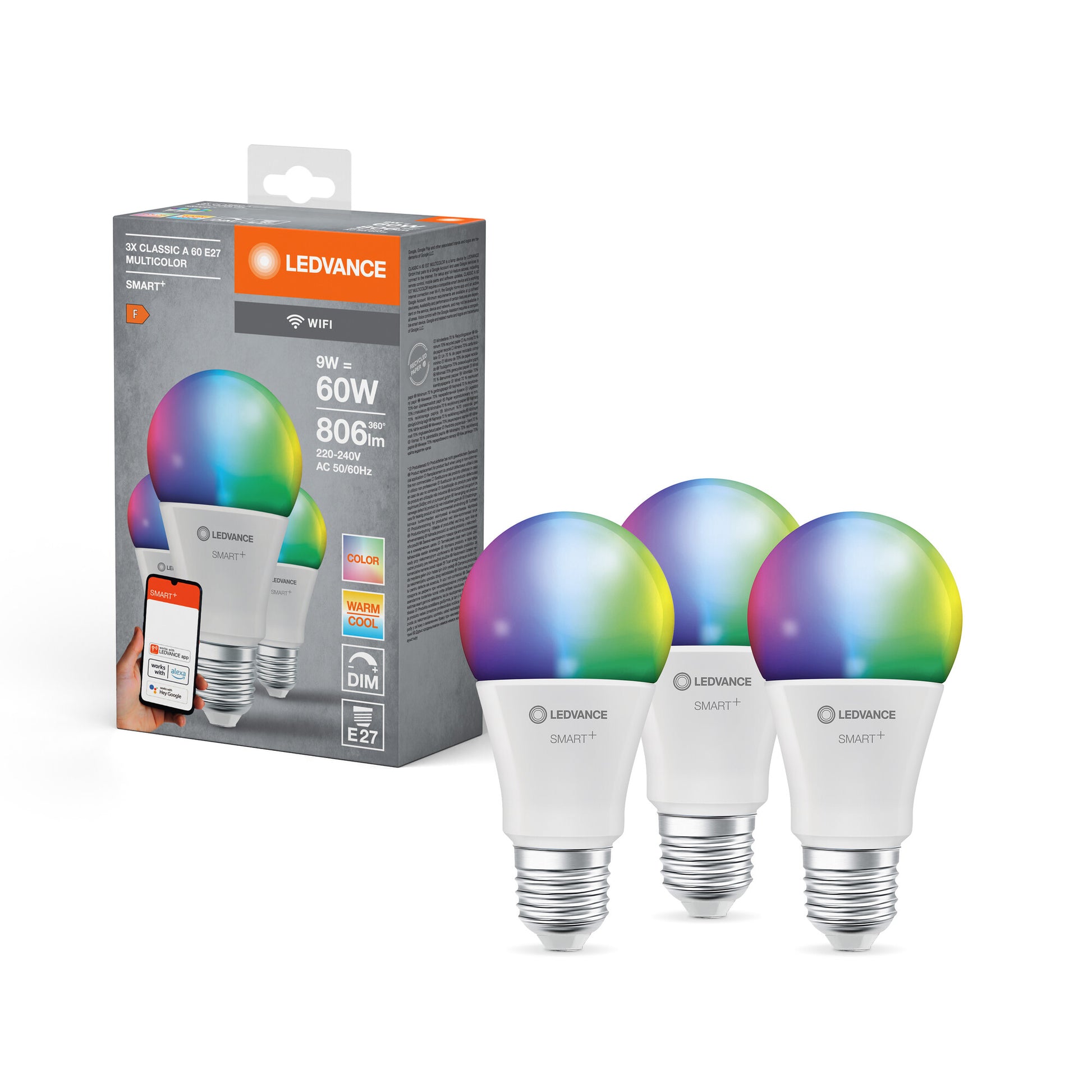SMART+ STANDARD 9W/RGBTW E27 WIFI 3 PAK