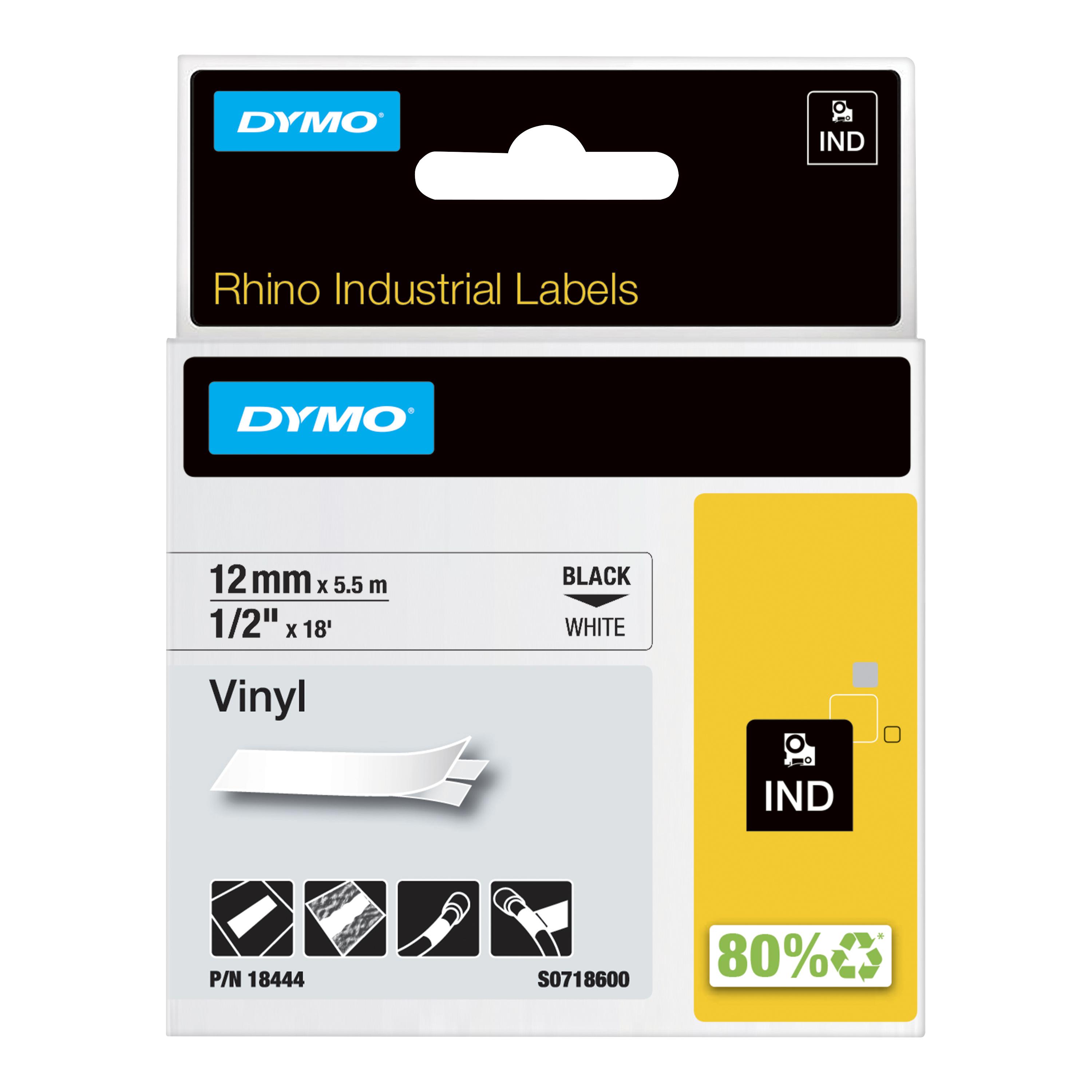 DYMO Rhino industri tape vinyl sort på hvid 12mmx5,5m