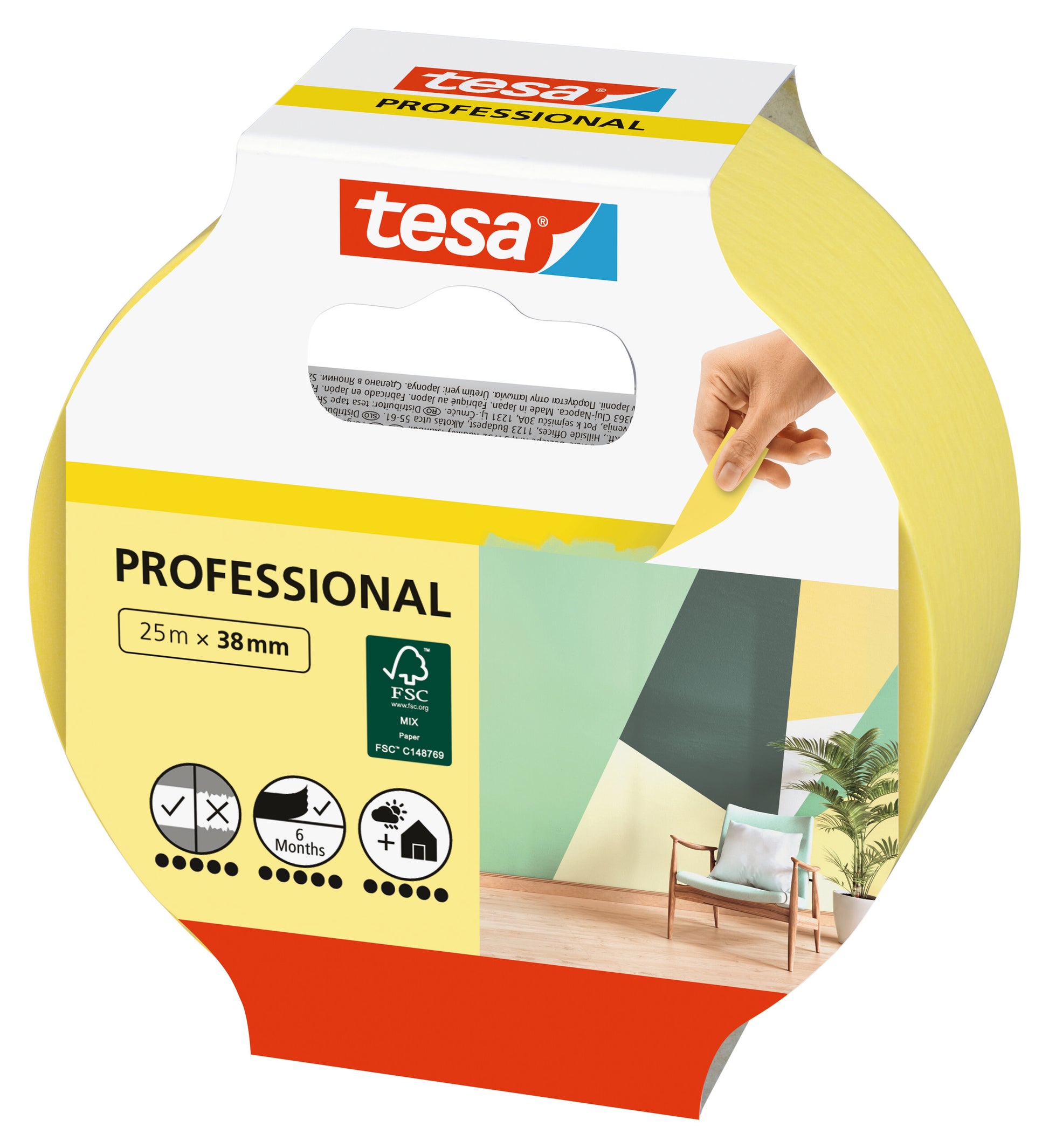 tesa afdækningstape 38 mm x 25 m, gul