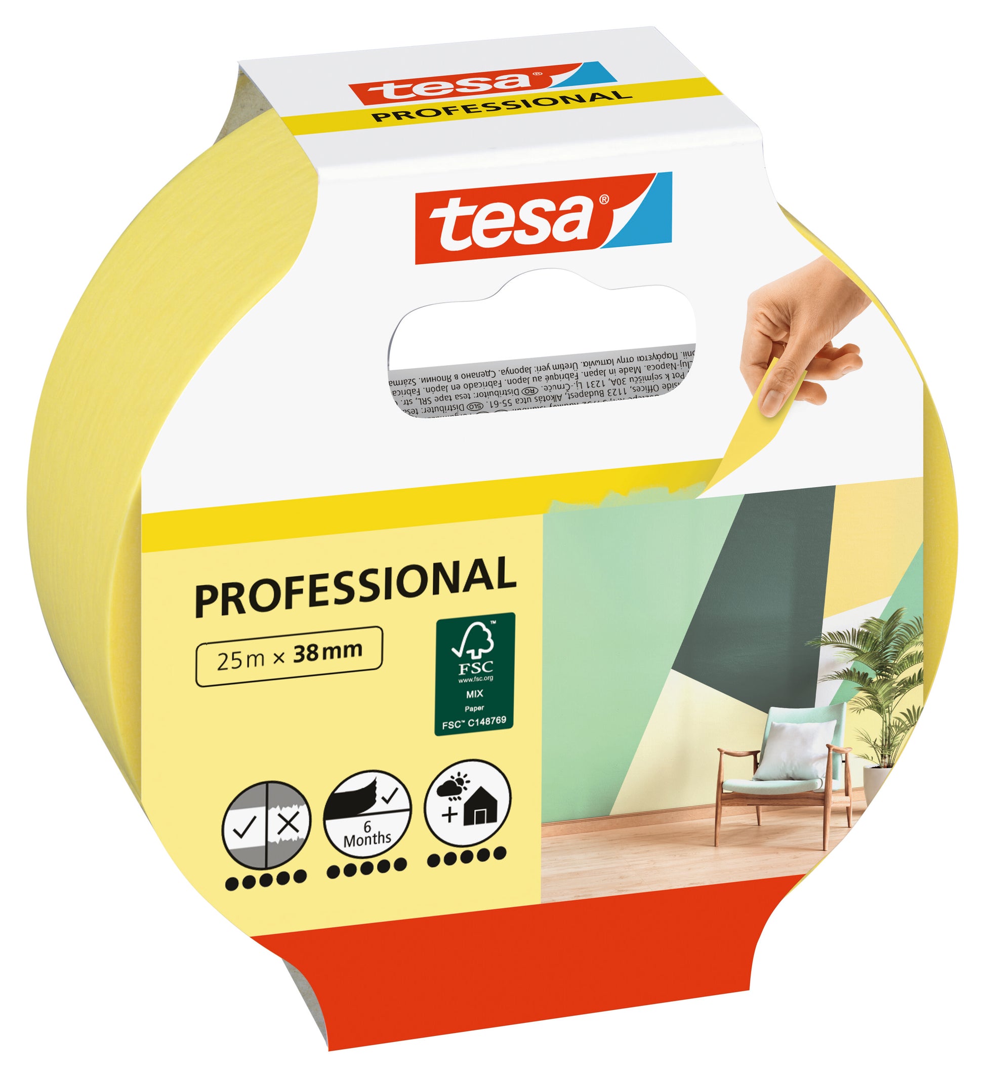 tesa afdækningstape 38 mm x 25 m, gul