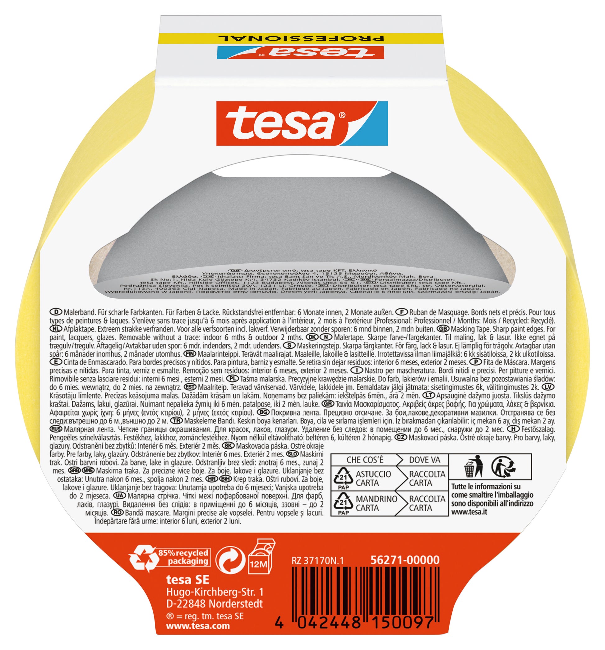tesa afdækningstape 38 mm x 25 m, gul
