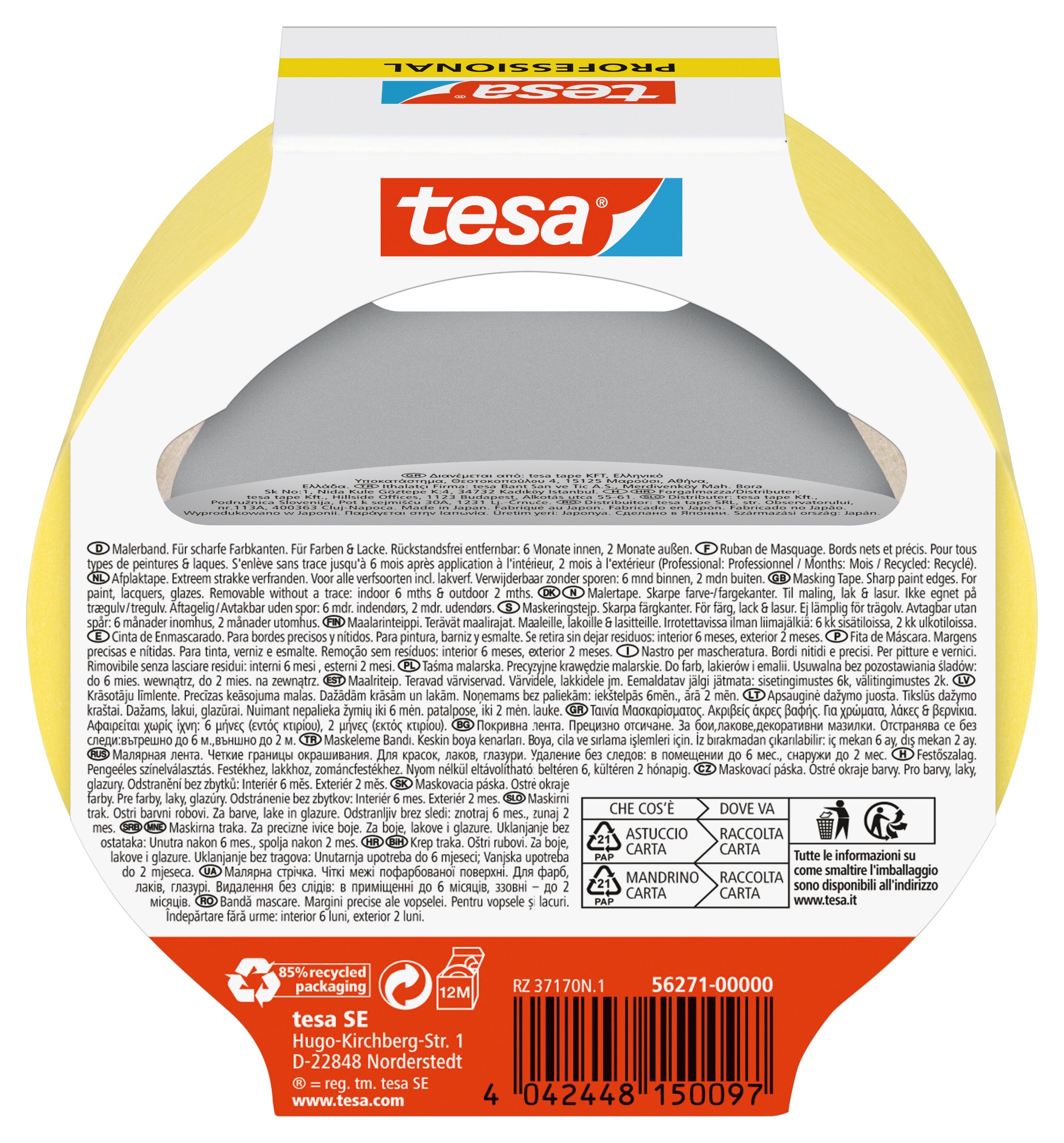 tesa afdækningstape 38 mm x 25 m, gul
