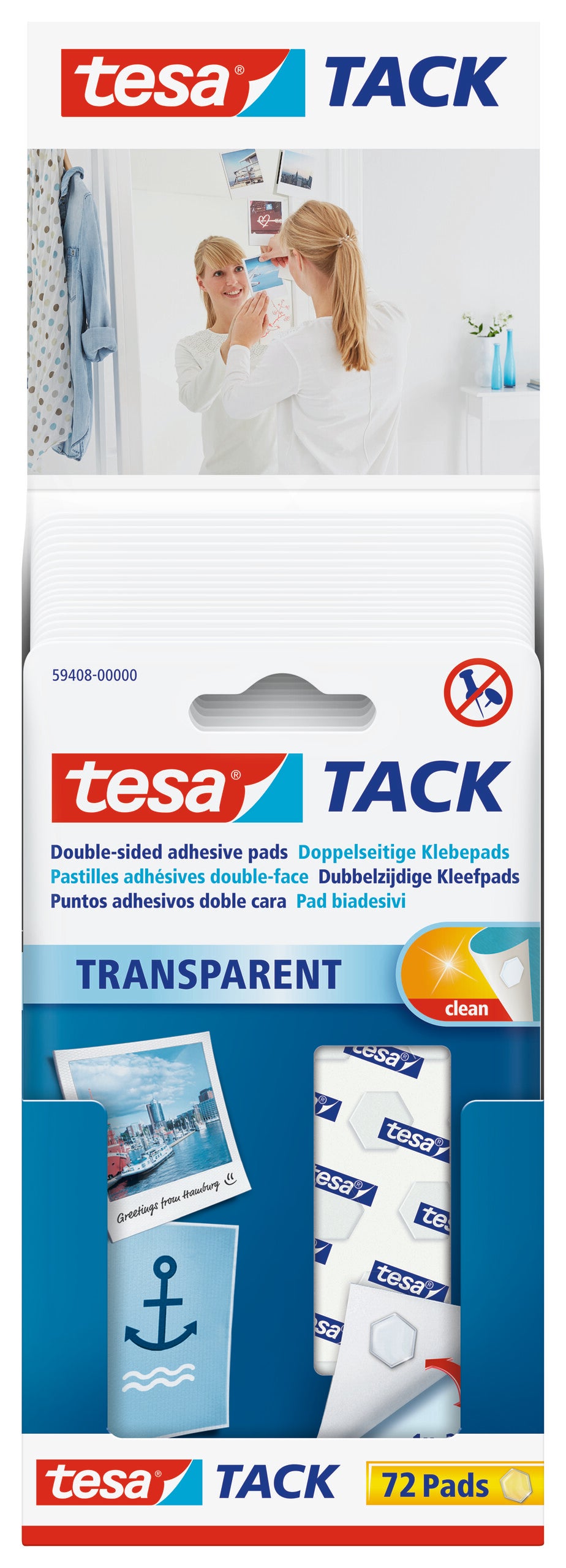 tesa dobbeltklæbende klæbepuder, klar, 72 stk.