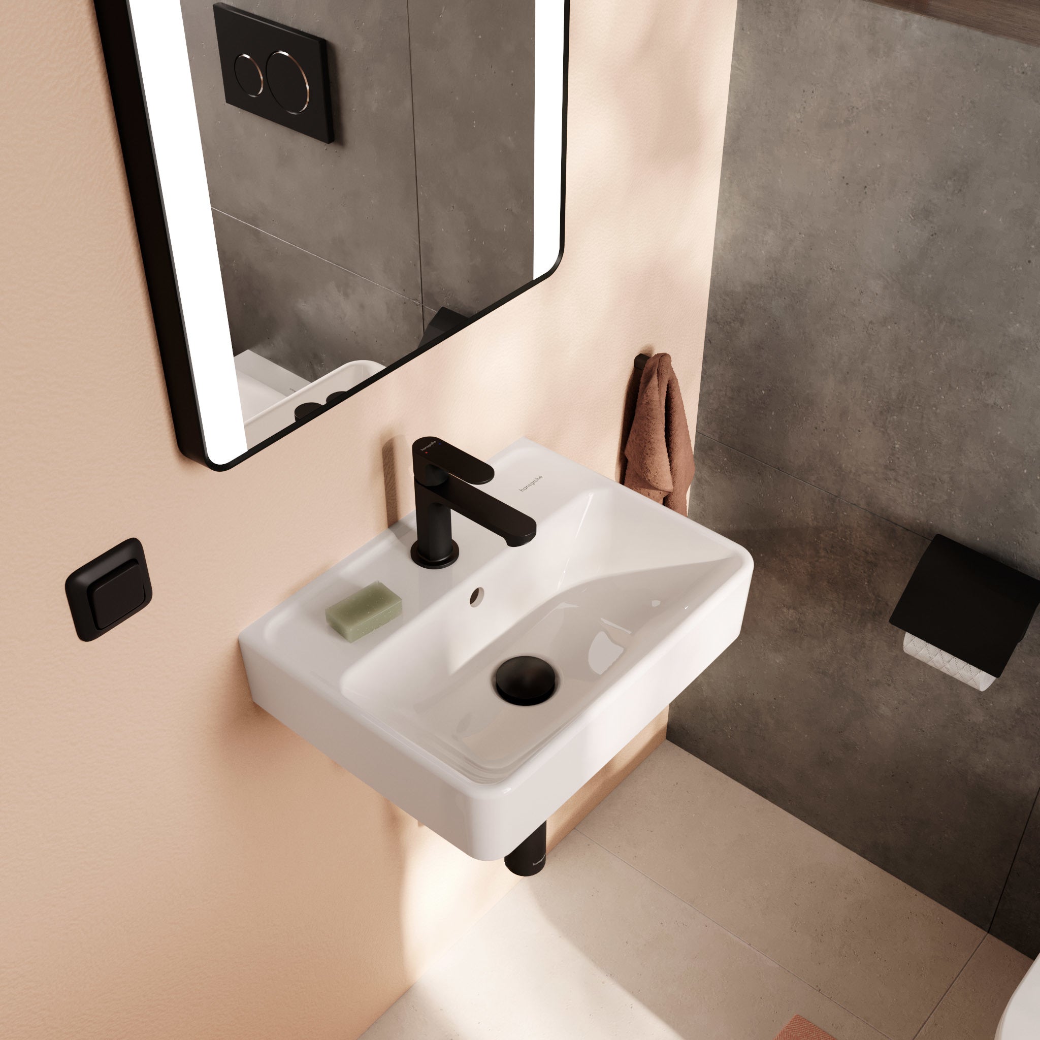 HANSGROHE Xanuia Q håndvask 450x340mm hh midt t/væg porcelæn Sma