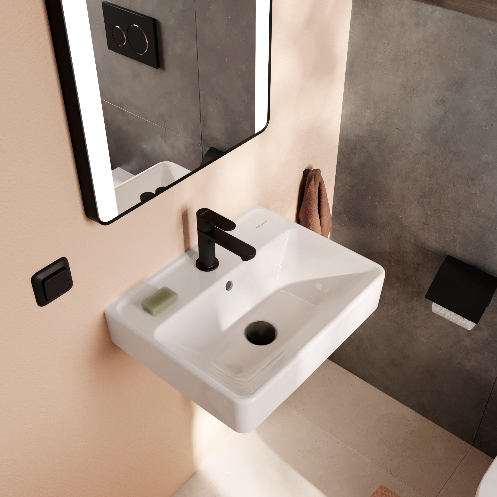 HANSGROHE Xanuia Q håndvask 500x390mm hh midt t/væg porcelæn hvid