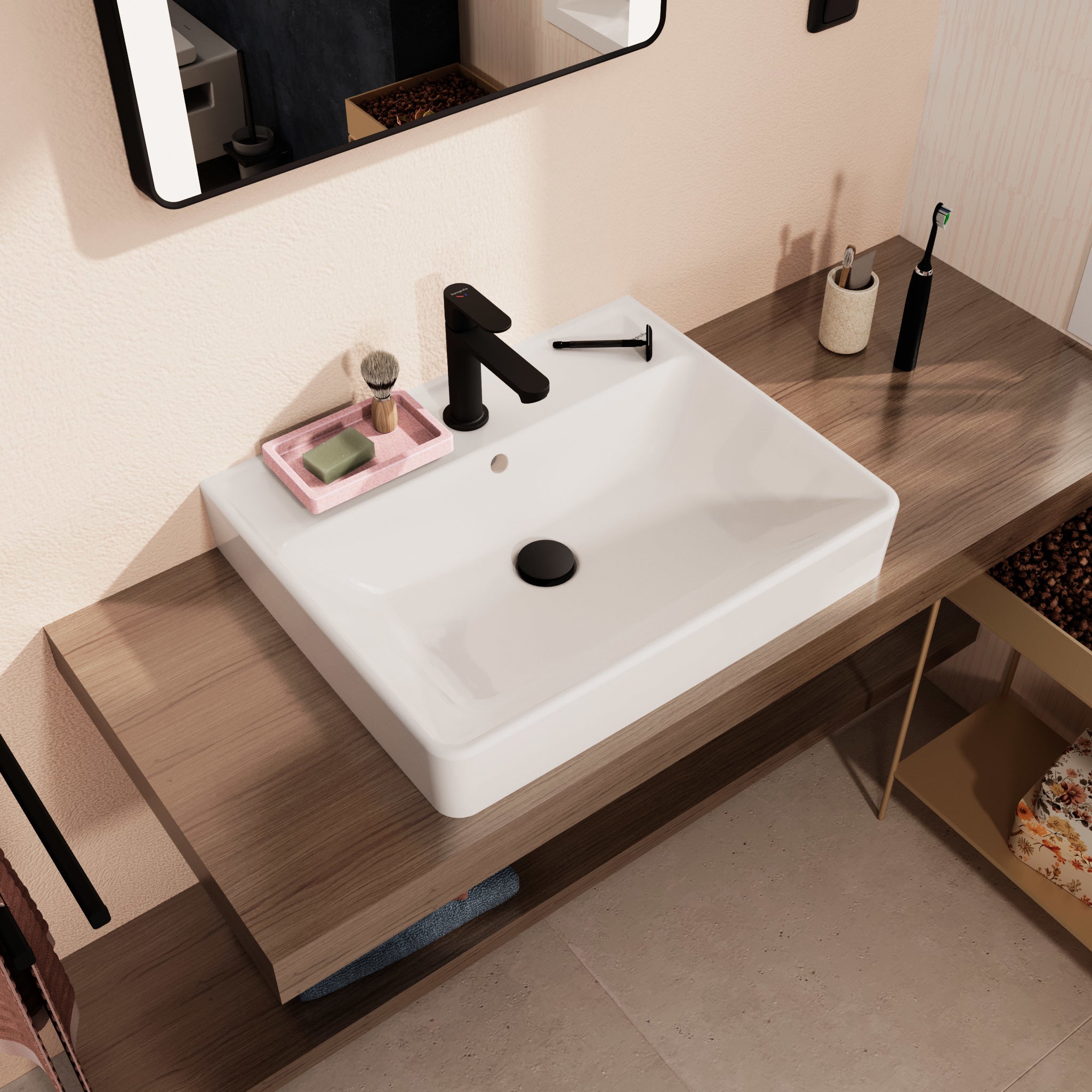 HANSGROHE Xanuia Q håndvask 600x480mm hh midt/sleben bund t/væg/