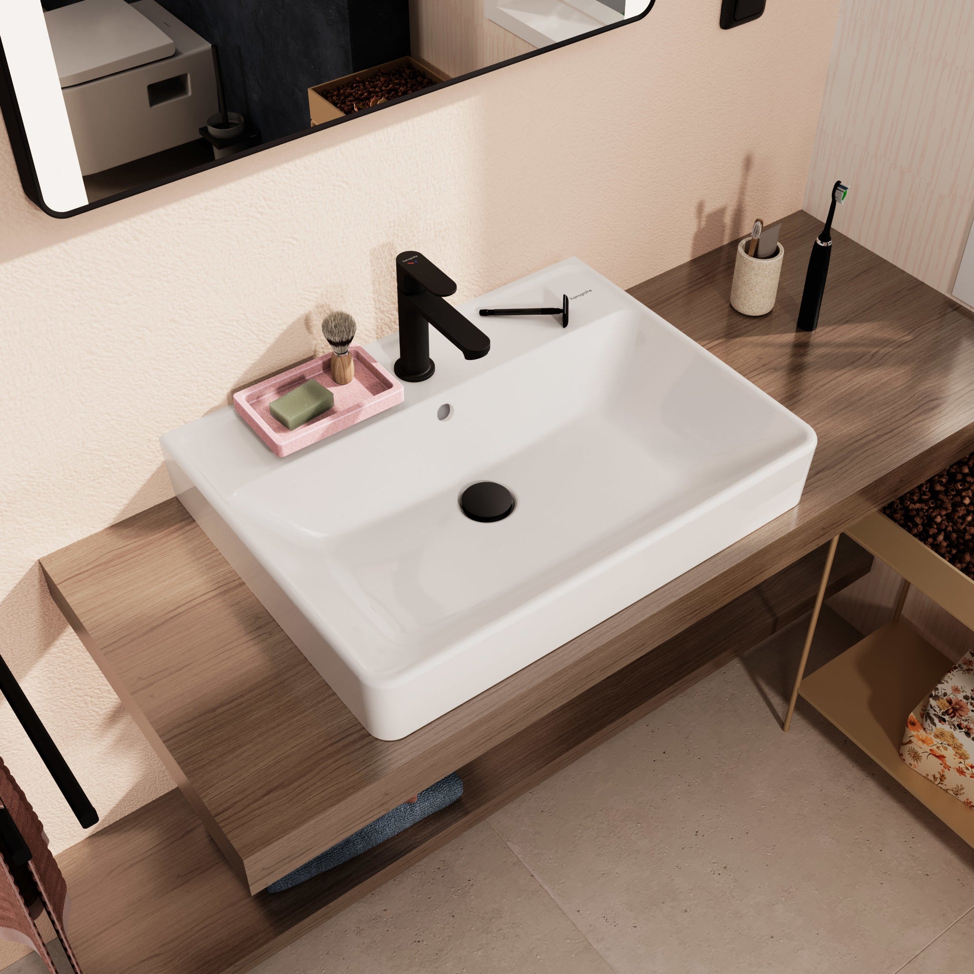 HANSGROHE Xanuia Q håndvask 650x480mm hh midt/sleben bund t/væg/