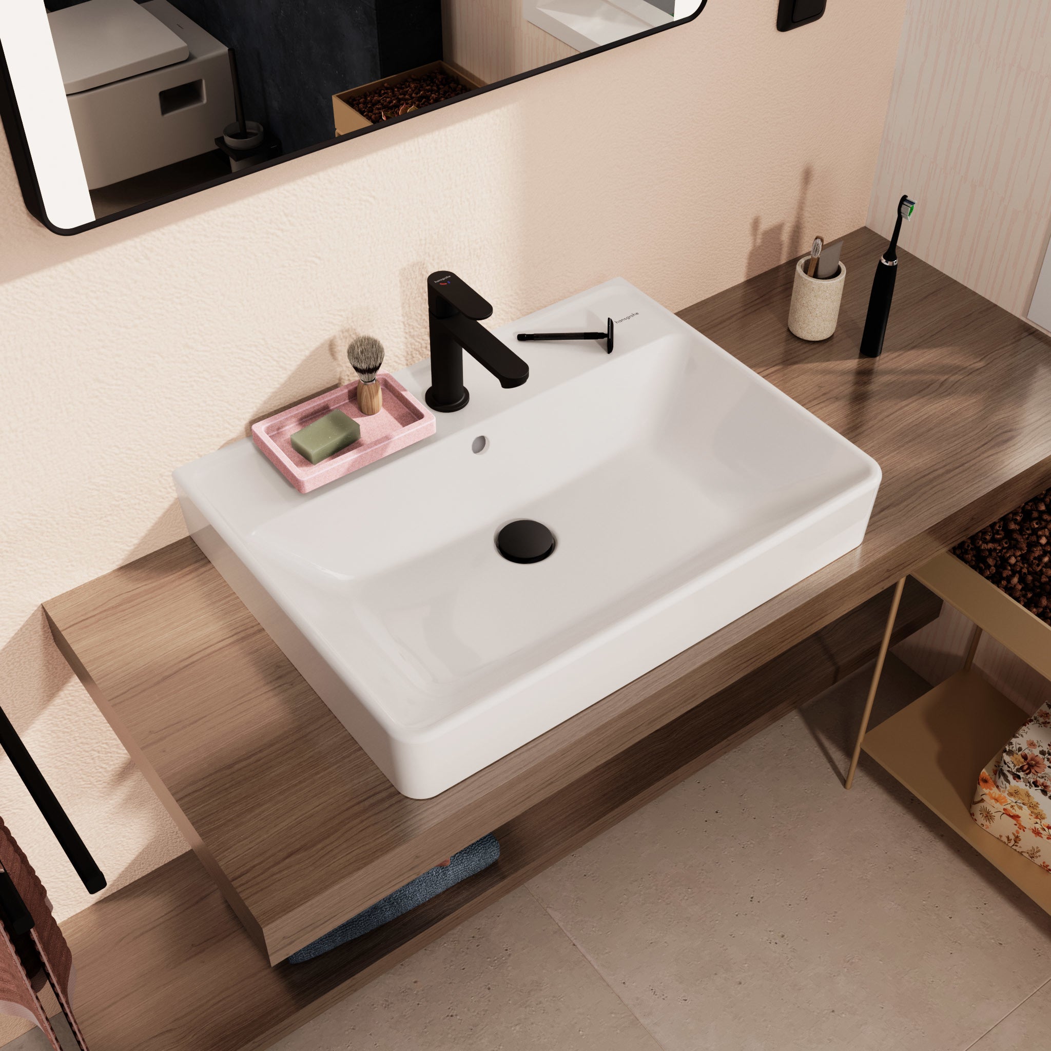 HANSGROHE Xanuia Q håndvask 650x480mm hh midt/sleben bund t/væg/