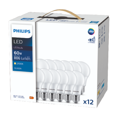 PHIL LED 8W (60W) A60 E27 827 MAT 12-PAK