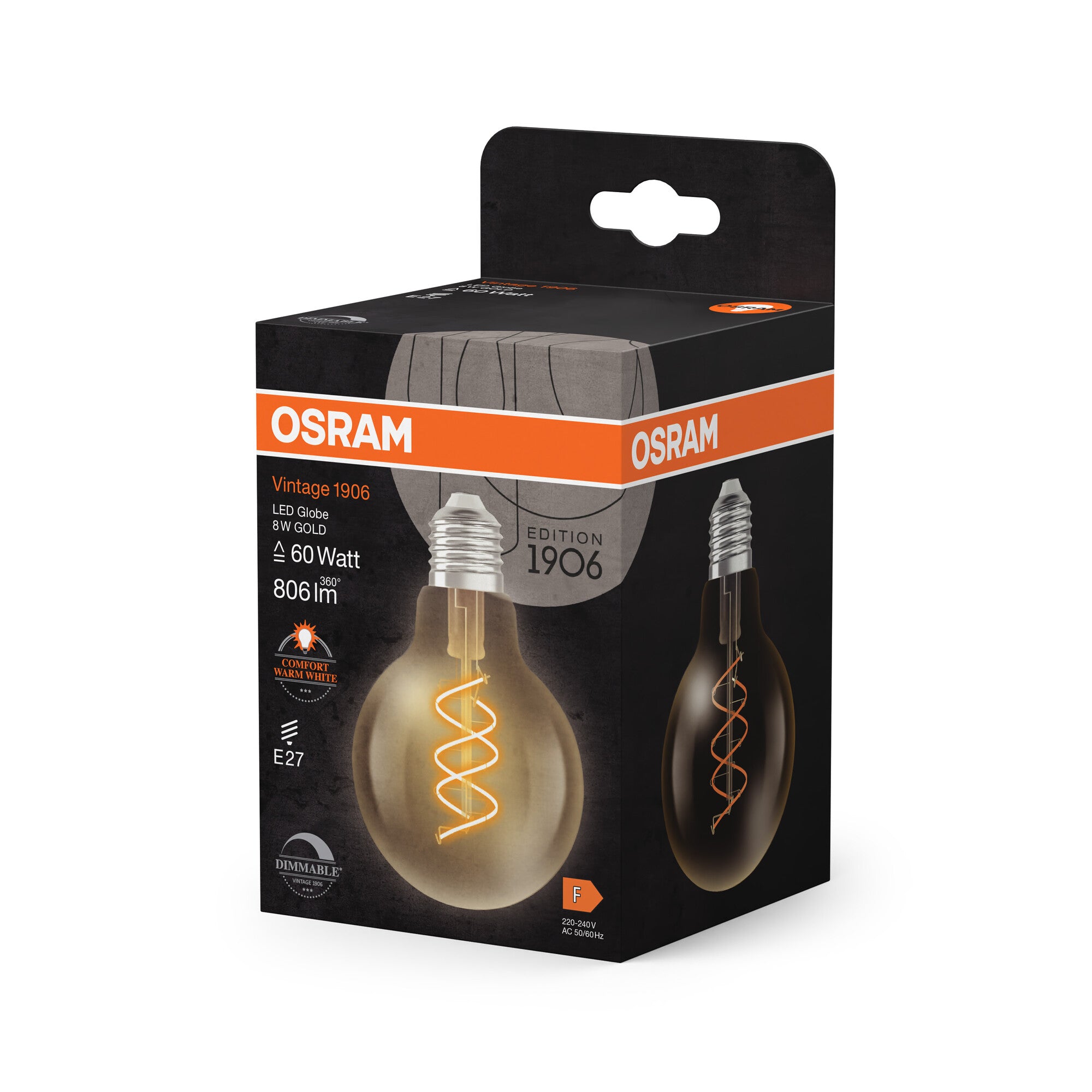 1906 GLO FIL SPIR GULD 8W/922 E27 DIM