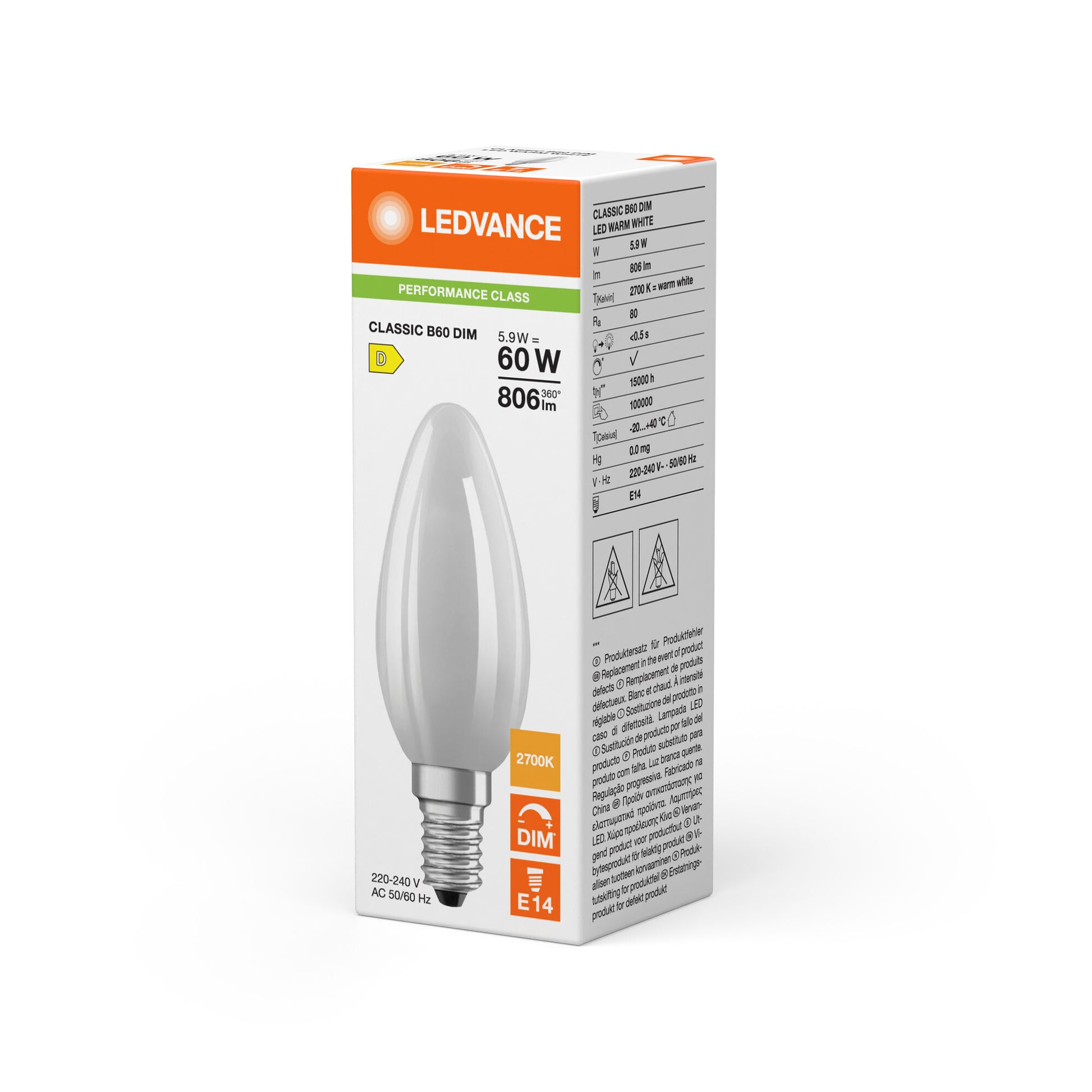 LED KERTE MAT 5,9W/827 B15D DIM