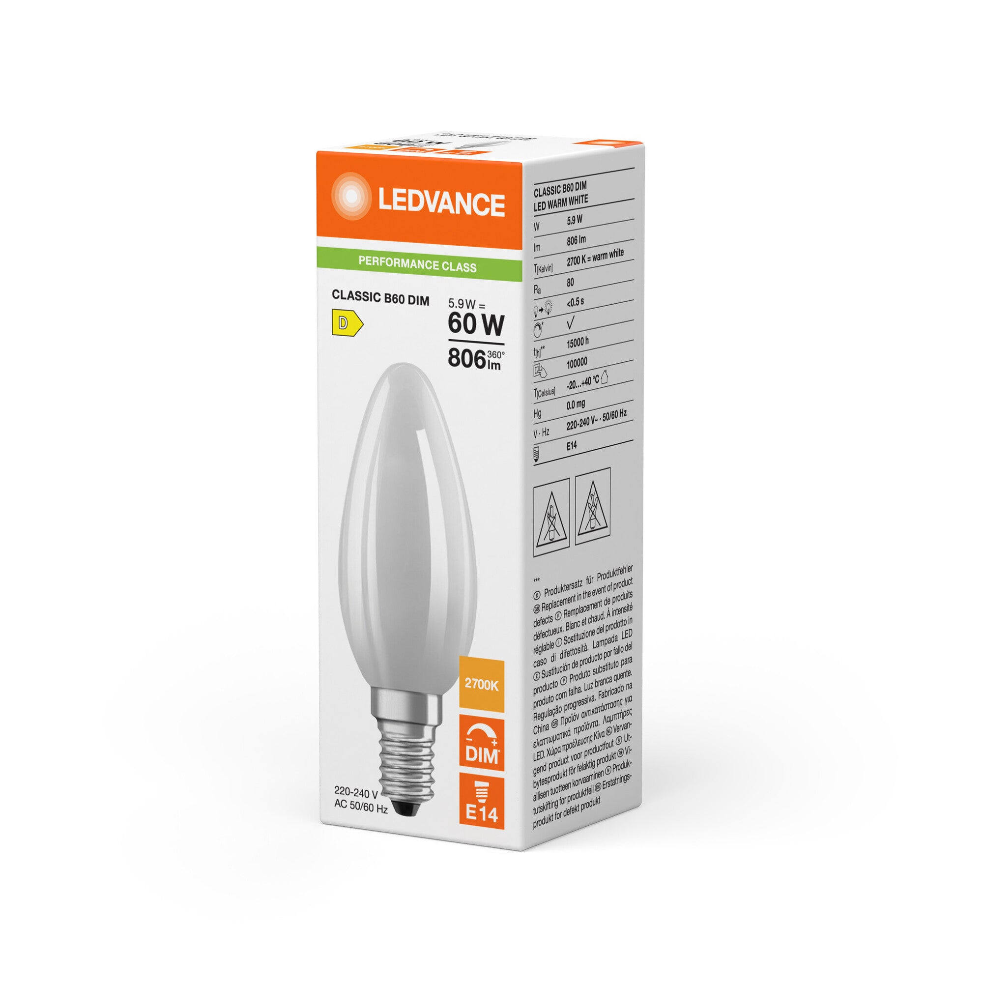 LED KERTE MAT 5,9W/827 B15D DIM