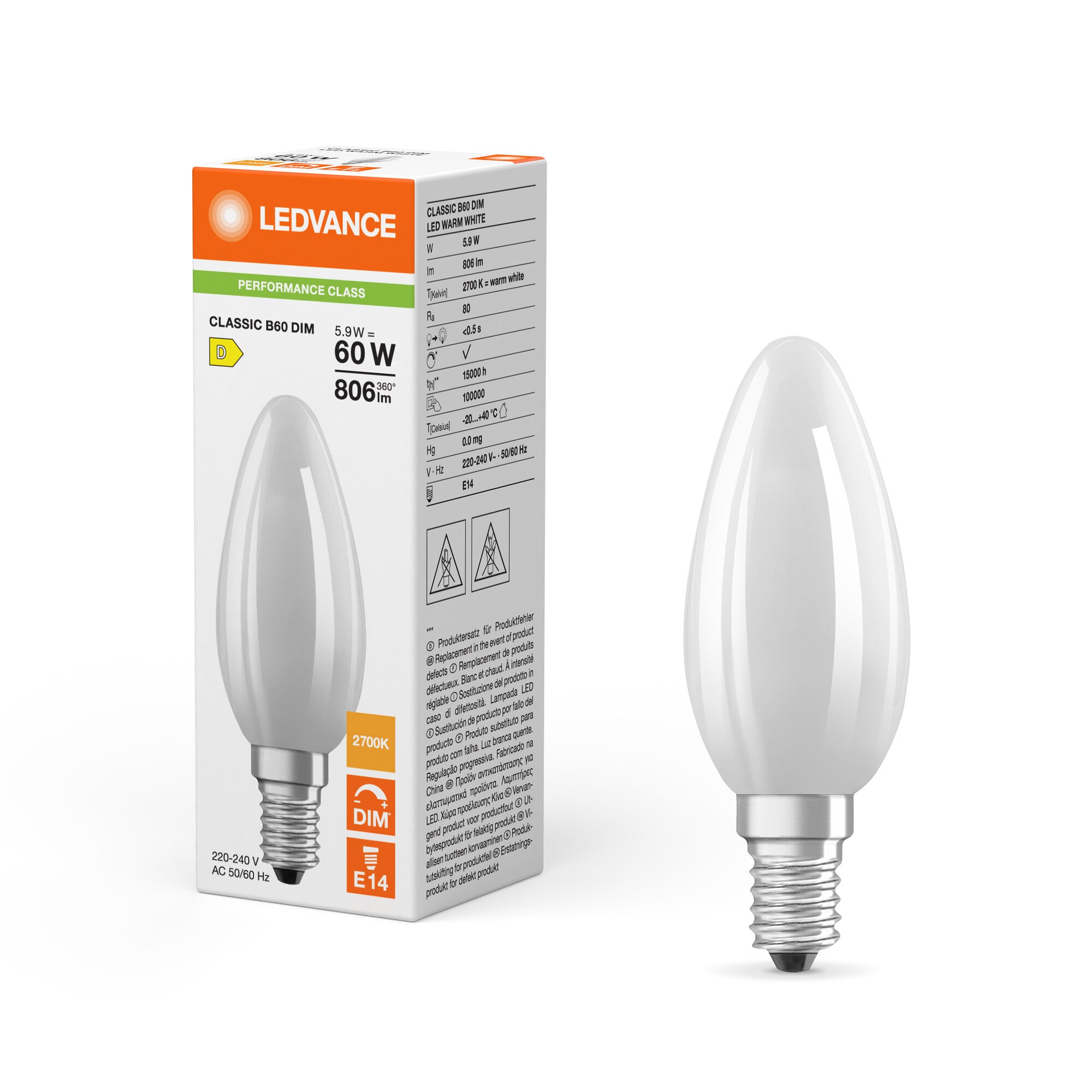 LED KERTE MAT 5,9W/827 B15D DIM