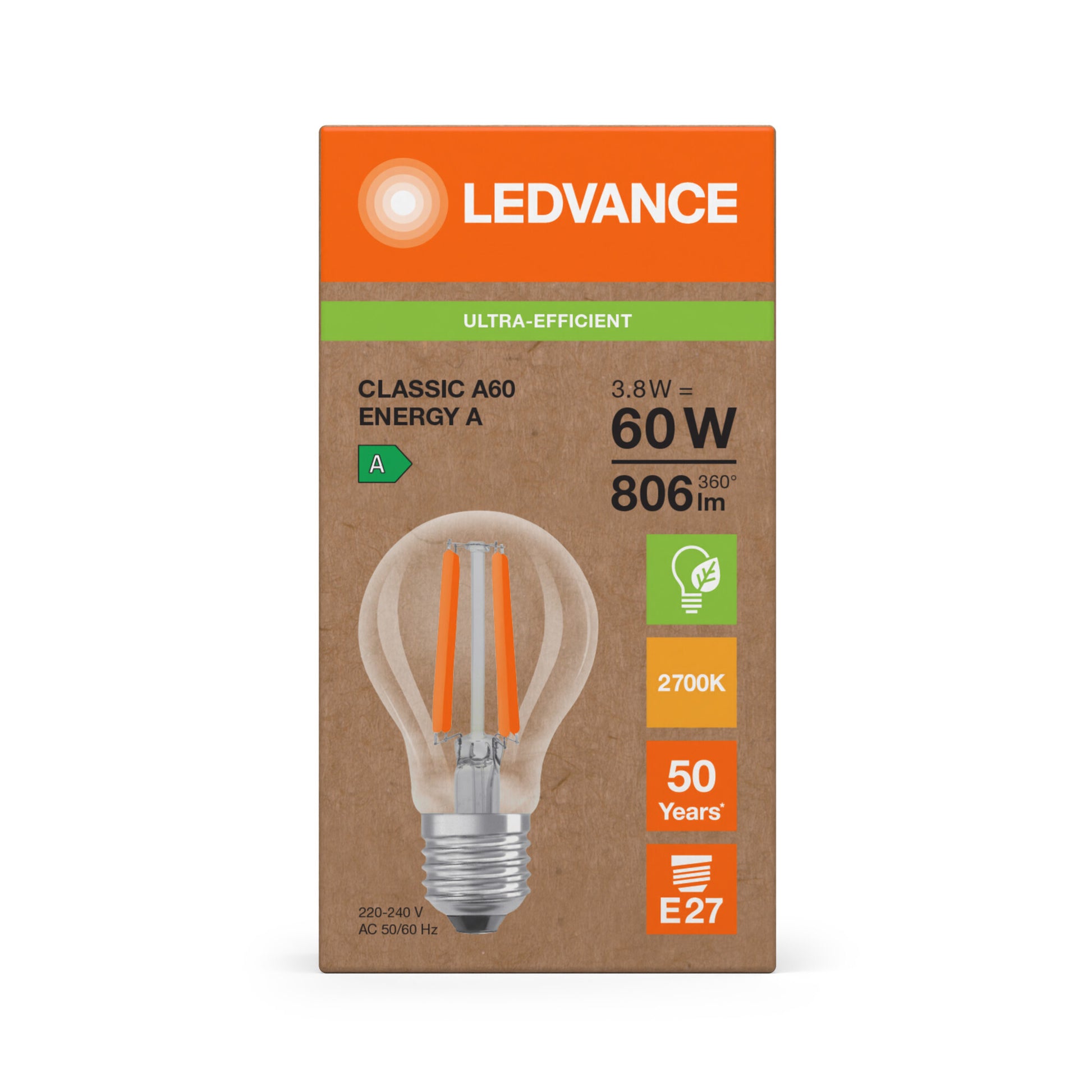 LED STD FIL 3,8W 827 (60W) E27 ENERGKL A