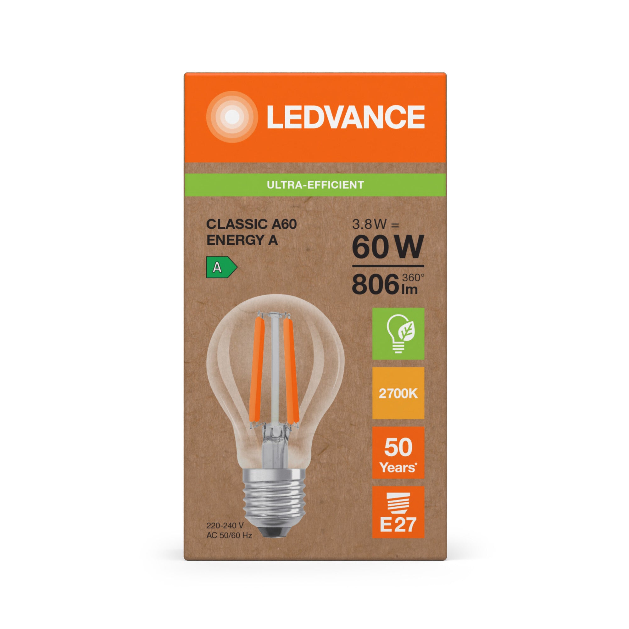 LED STD FIL 3,8W 827 (60W) E27 ENERGKL A