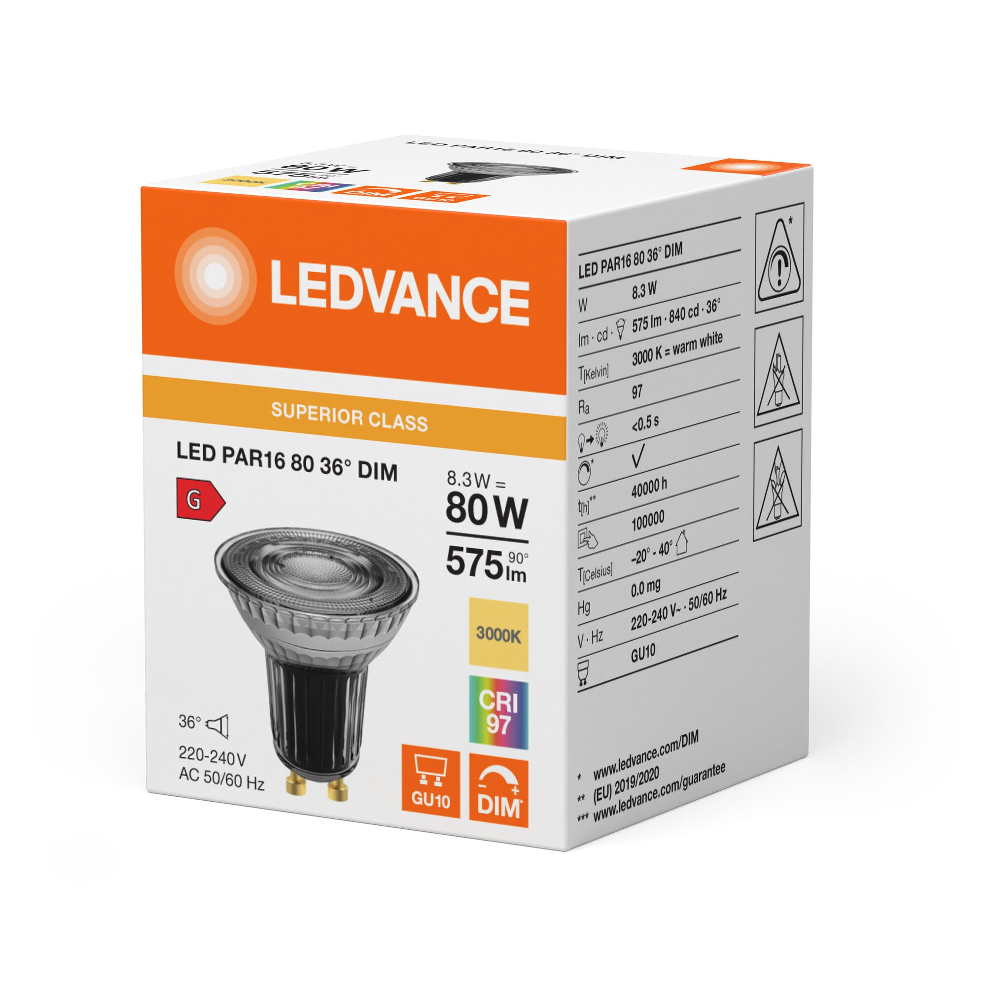 Ledvance LED PAR16 Ra97 36° 575lm 8,3W/930 (80W) GU10 dæmpbar