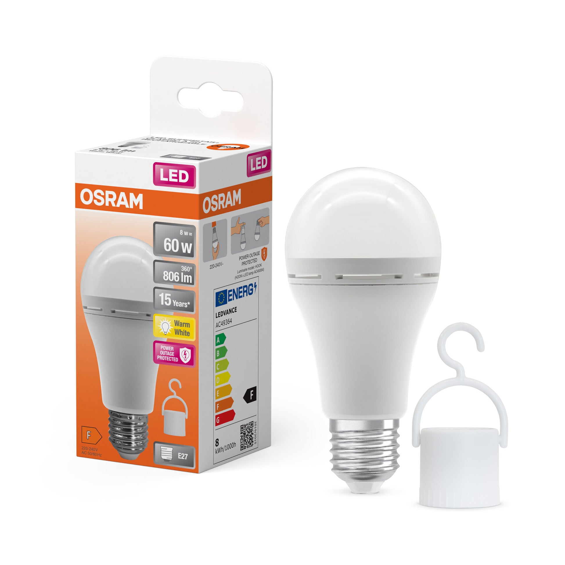 Osram LED standard genopladelig 806 lumen 8W/827 E27