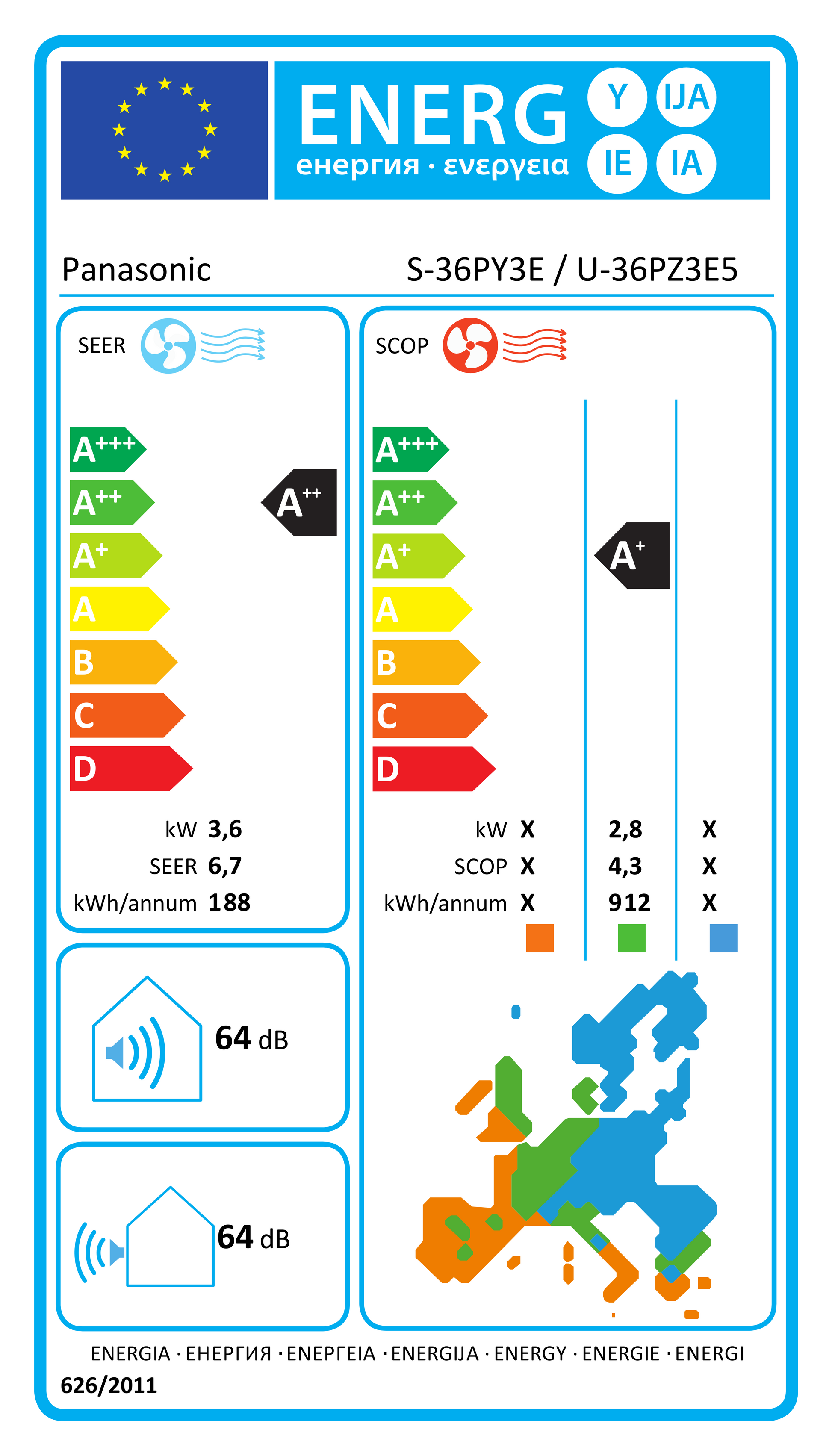 Panasonic luft/luft Split Standard U-36PZ3E5, 3,6 kW, udedel