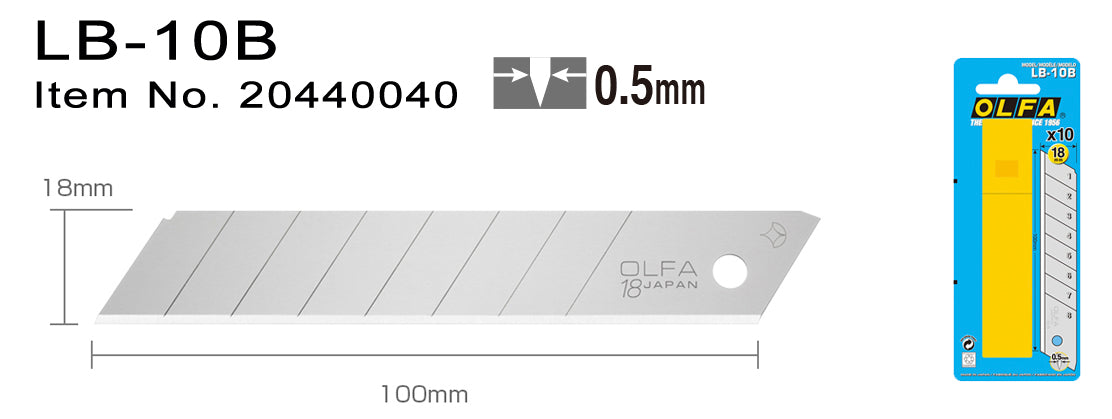 Olfa blade LB-10B til bræk af-kniv, 18 mm, 10 stk.