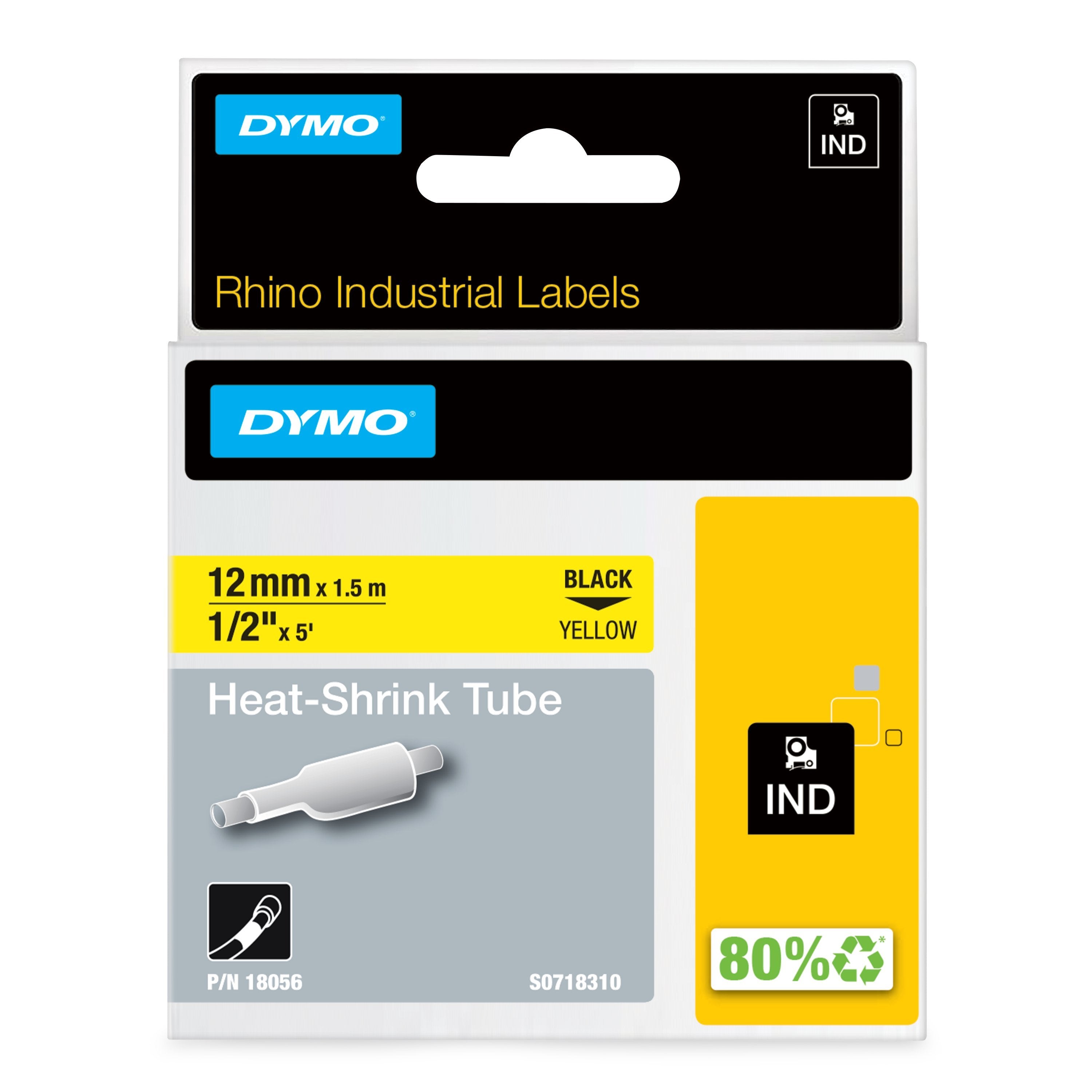 DYMO Rhino Industri tape krympeflex sort på gul 12mx1,5m