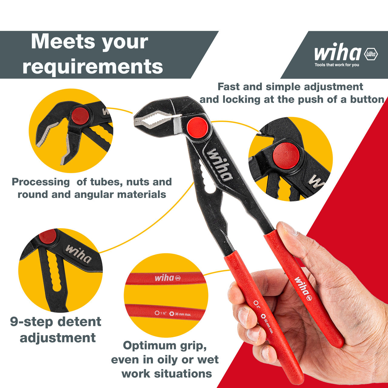 Wiha vandpumpetang Classic m/trykknap, 180 mm