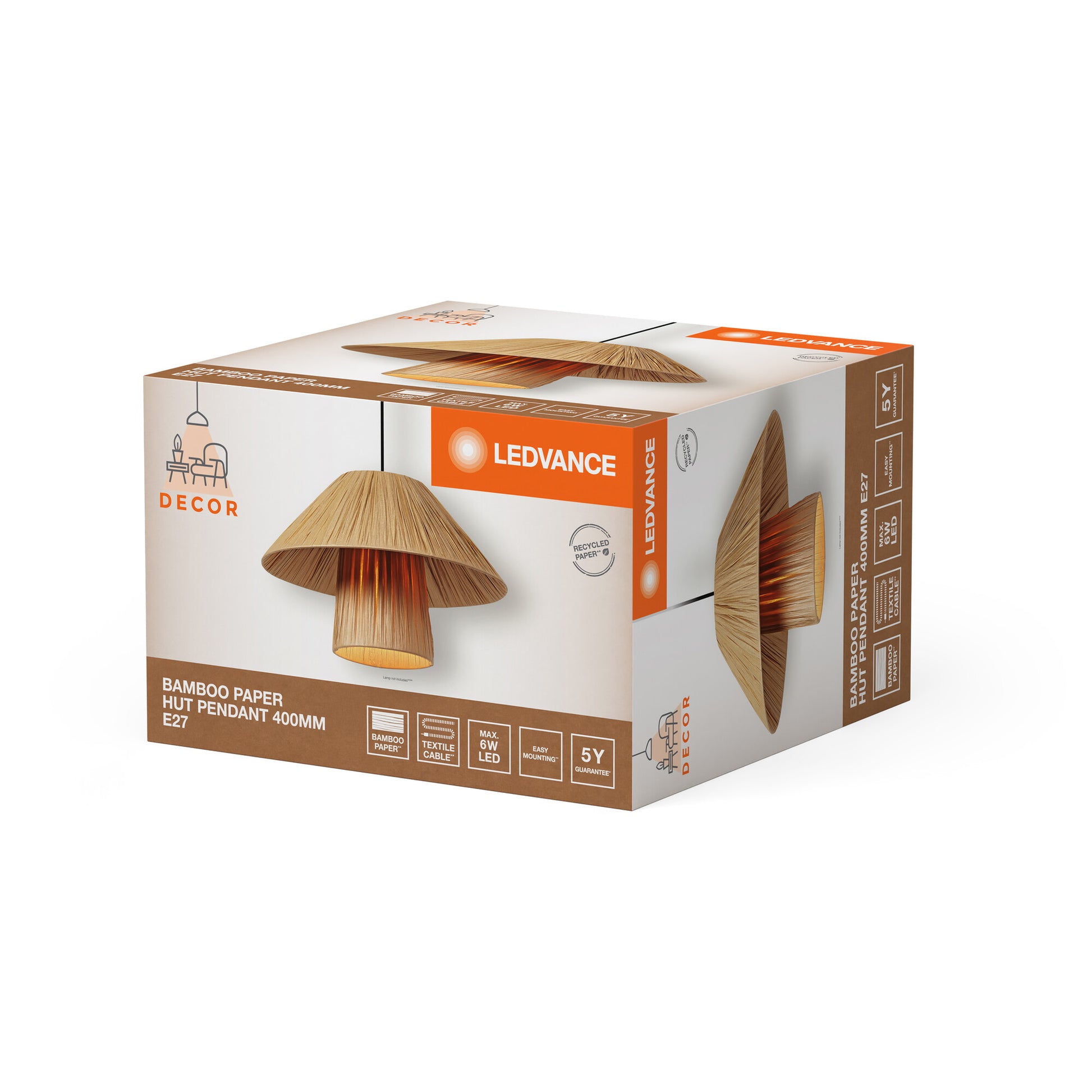 Ledvance Decor Bamboo Paper Hut pendel 400mm 1xE27 brun