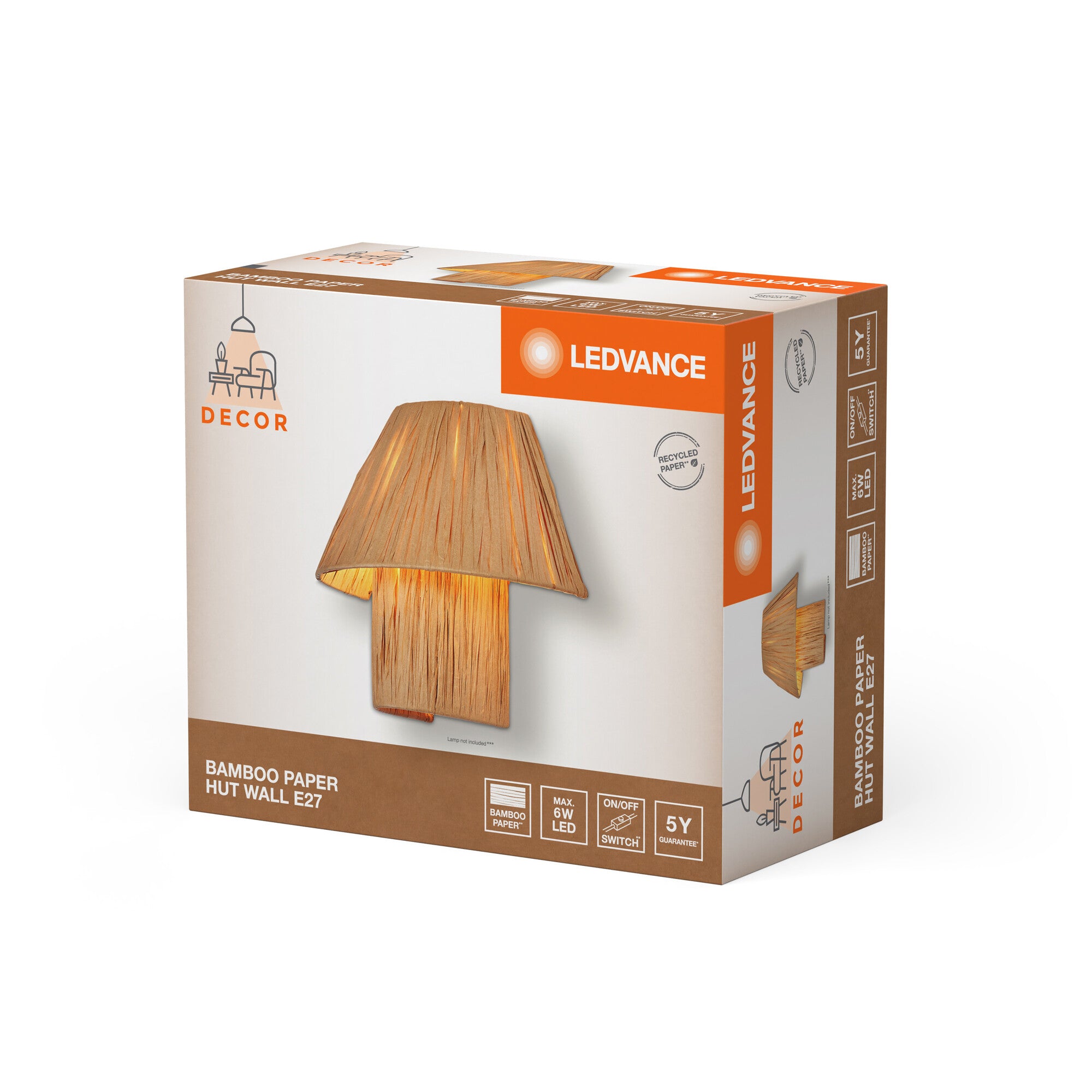 Ledvance Decor Bamboo Paper Hut væglampe 1xE27 brun