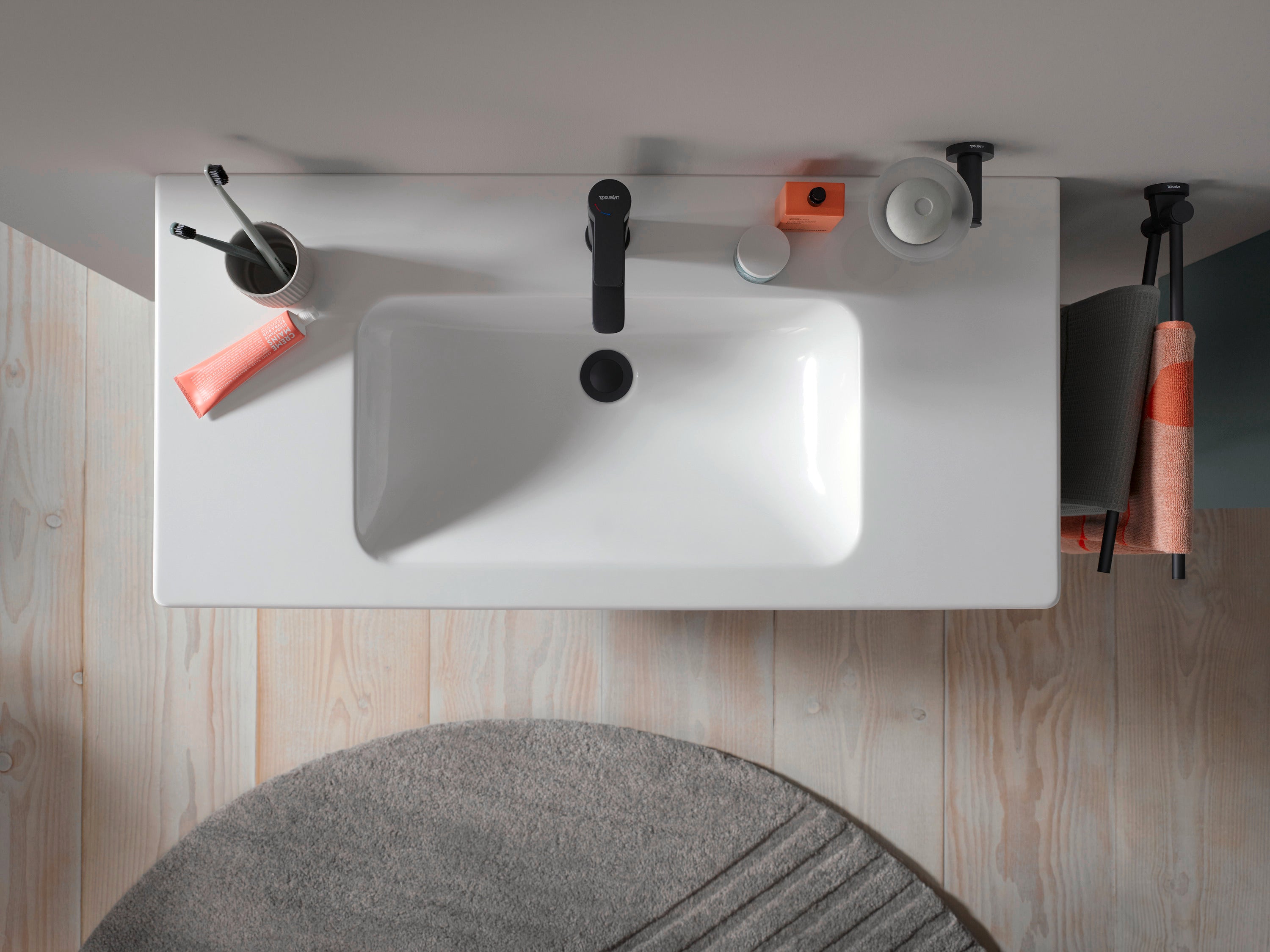 Duravit D-Code håndvask, 1000 x 480 mm, med hanehul og overløb