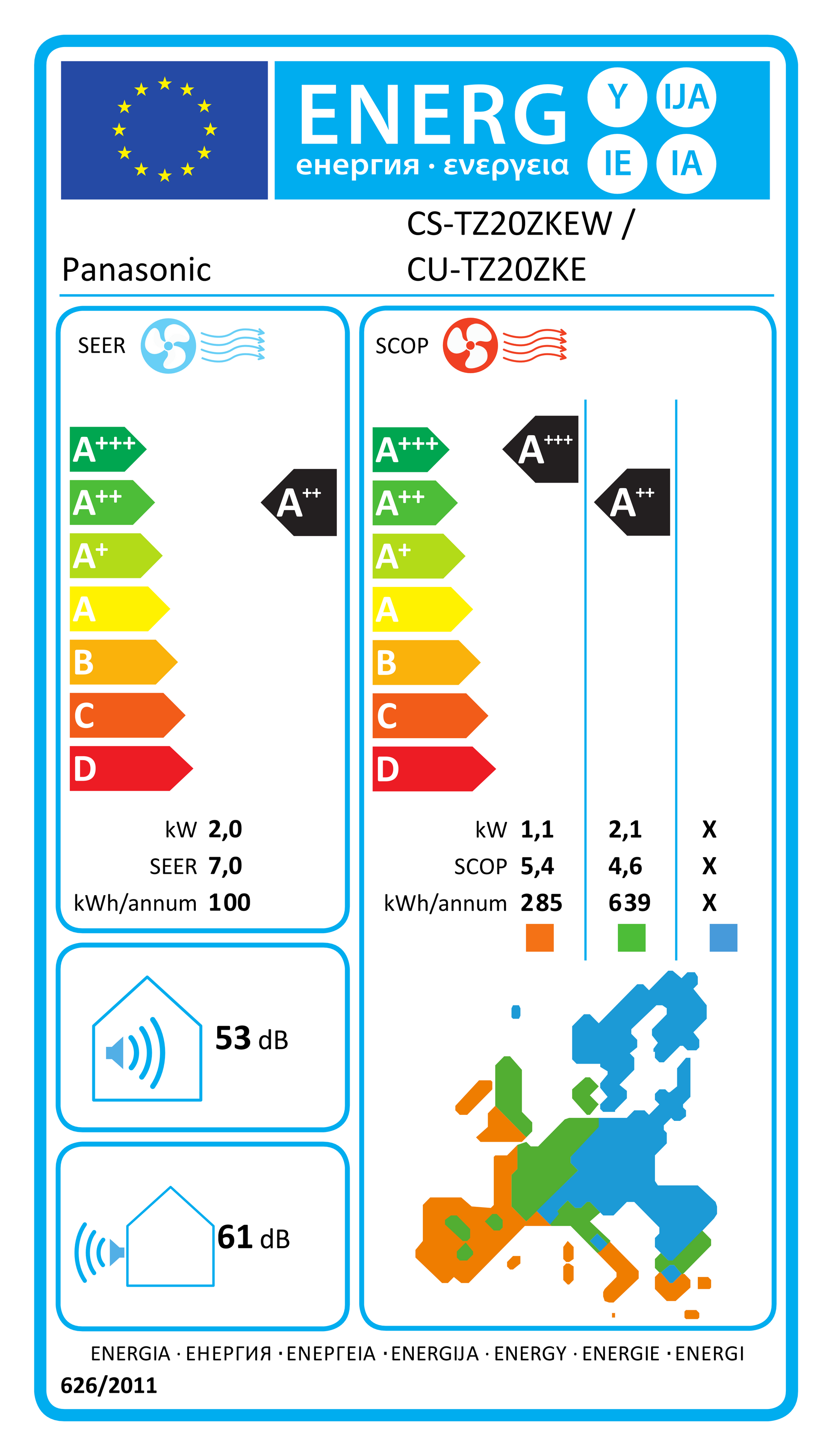 Panasonic CS-TZ20ZKEW 2,0kW luft/luft indedel til freemulti