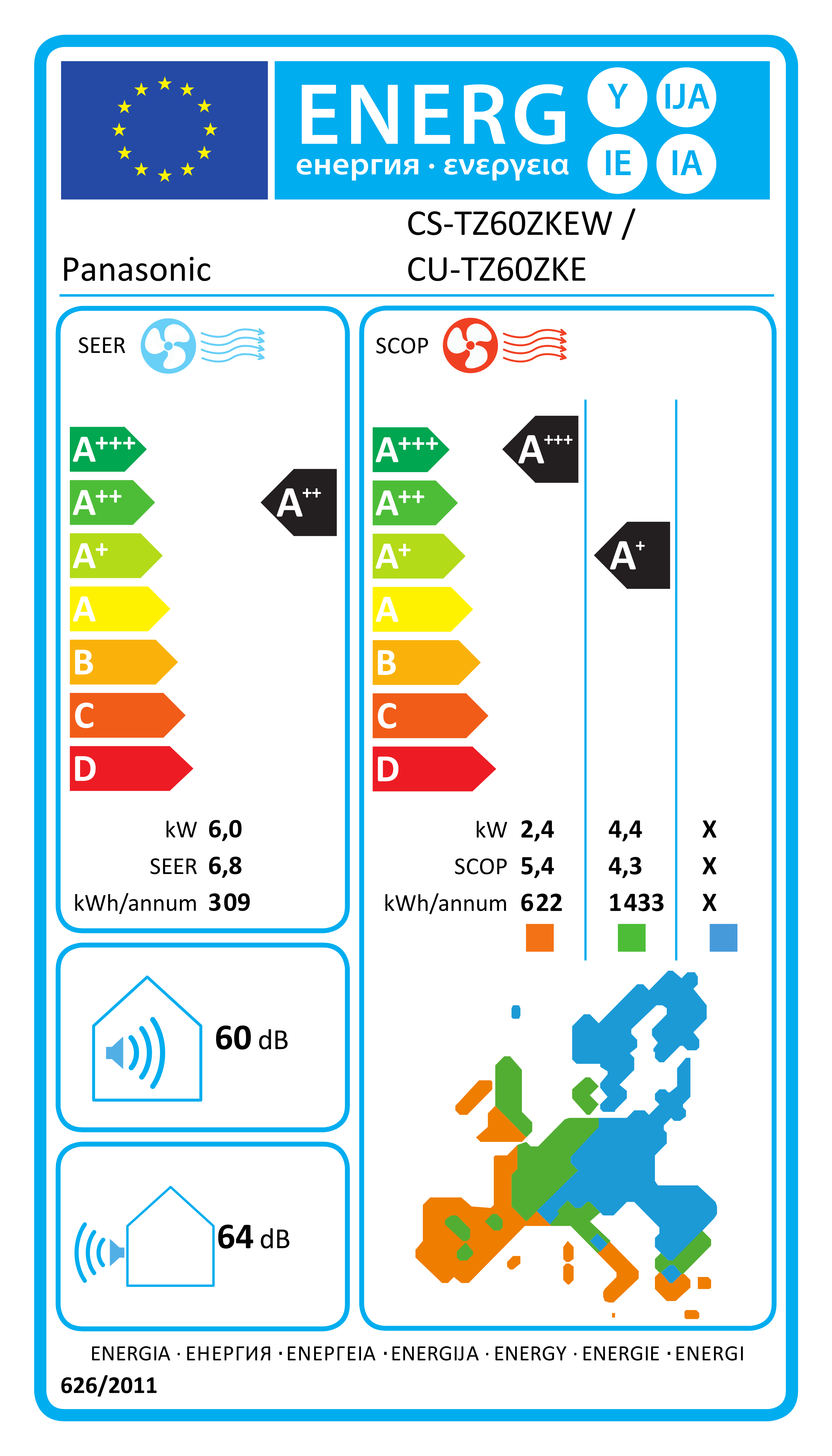 Panasonic CS-TZ60ZKEW 6,0kW luft/luft indedel til freemulti
